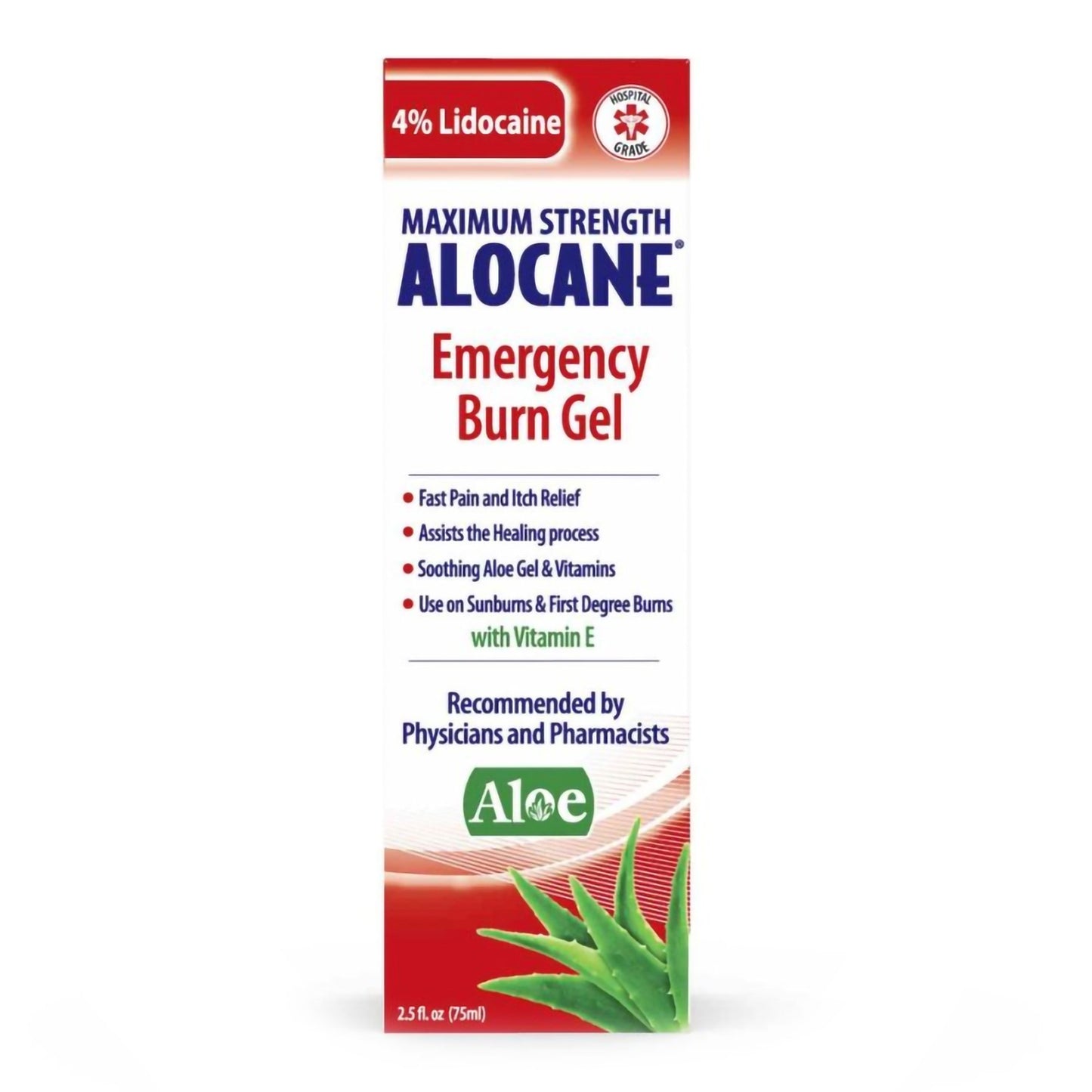Burn Relief BZK (Benzalkonium Chloride) / Lidocaine HCl Alocane® Maximum Strength Topical Gel 2.5 oz. Tube