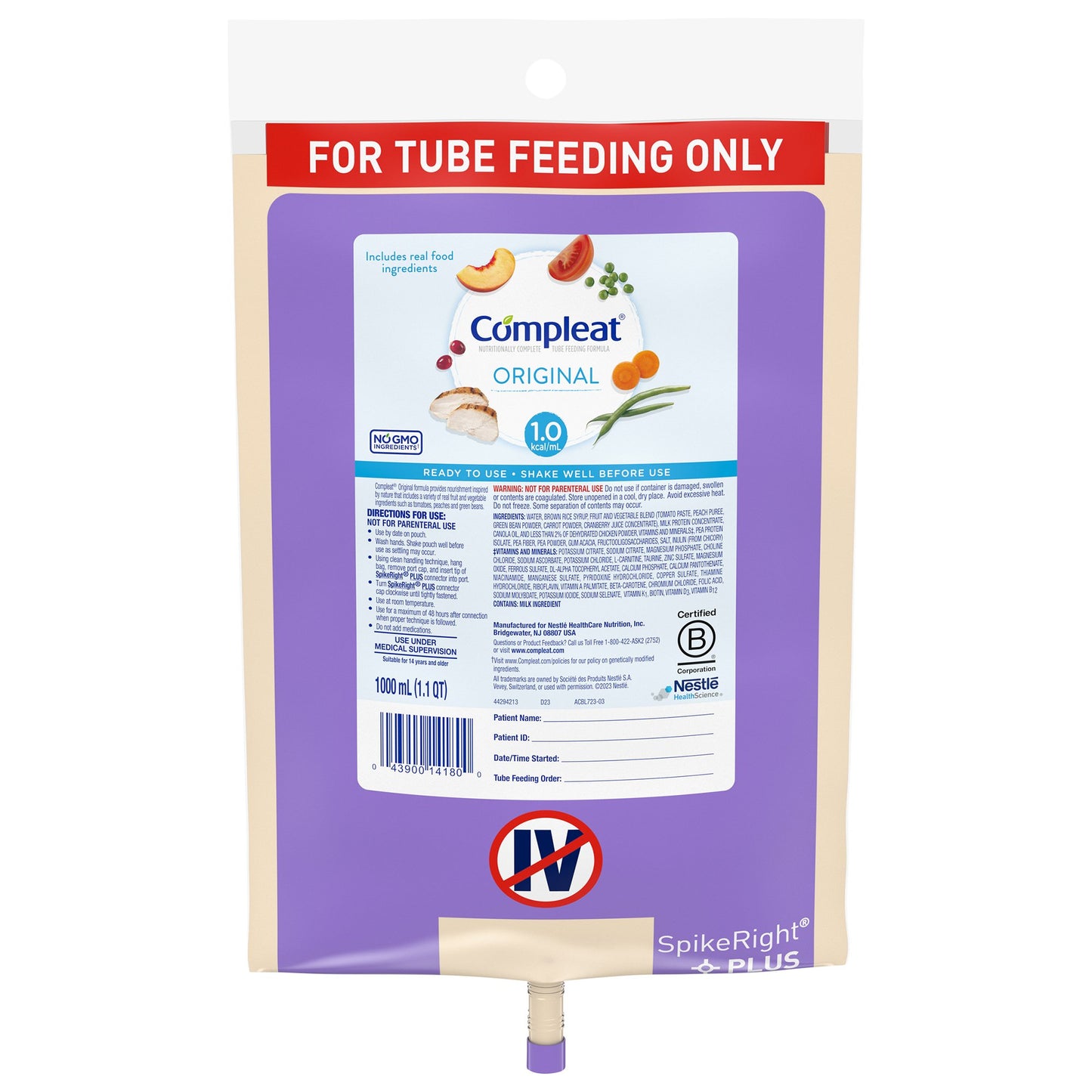 Tube Feeding Formula Compleat® Original Unflavored Liquid 1000 mL Ready to Hang Prefilled Container
