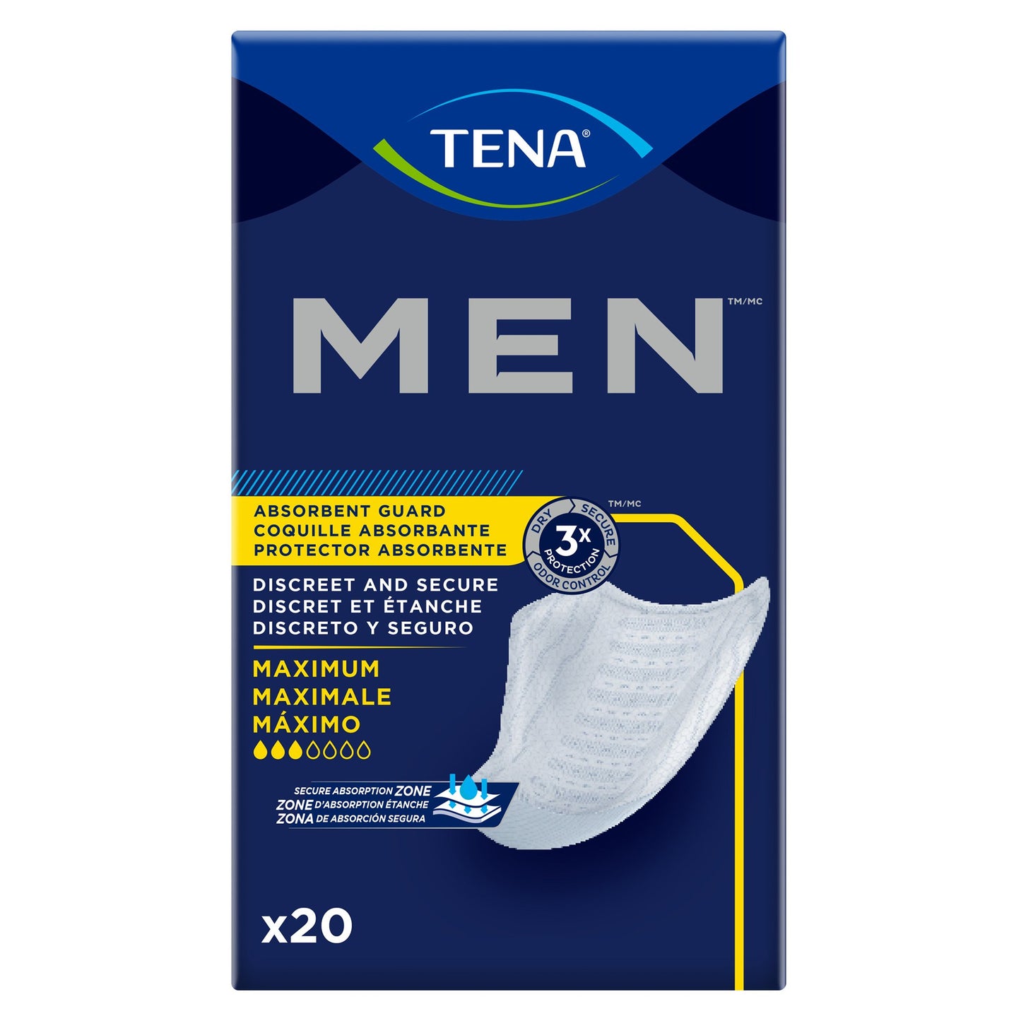 Bladder Control Pad TENA® Men™ Maximum 8 Inch Length Moderate Absorbency Dry-Fast Core™ One Size Fits Most