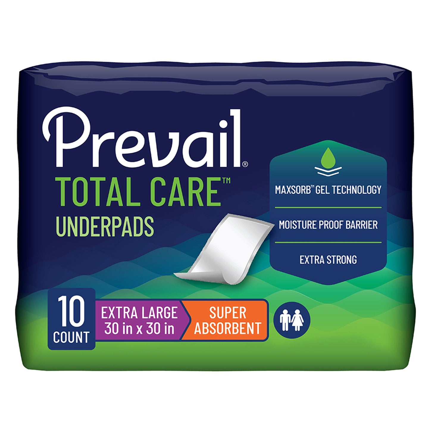 Disposable Underpad Prevail® Total Care™ 30 X 30 Inch Super Absorbent Core Heavy Absorbency