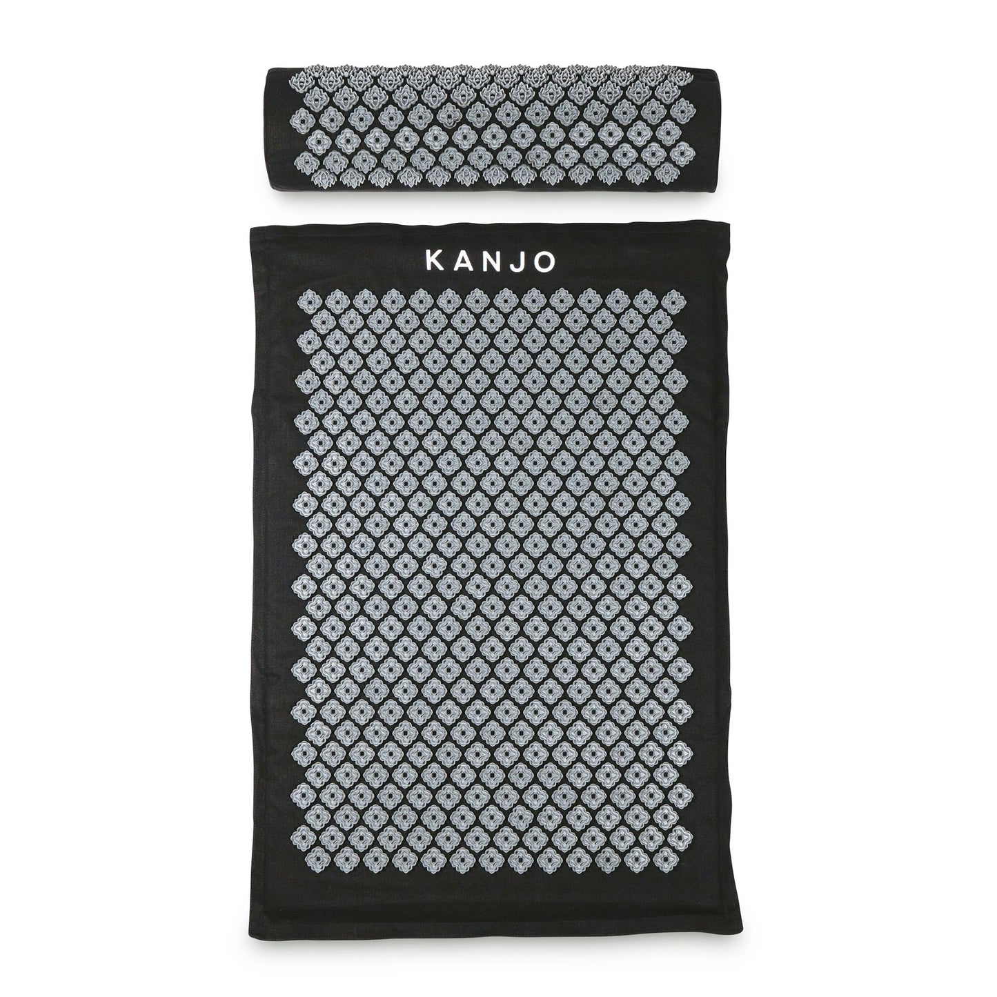 Kanjo Acupressure Mat Set Large Black / White Cotton-Linen Fabric / Memory Foam / Plastic Mat: 24 X 34 Inch / Pillow: 6 X 22 Inch