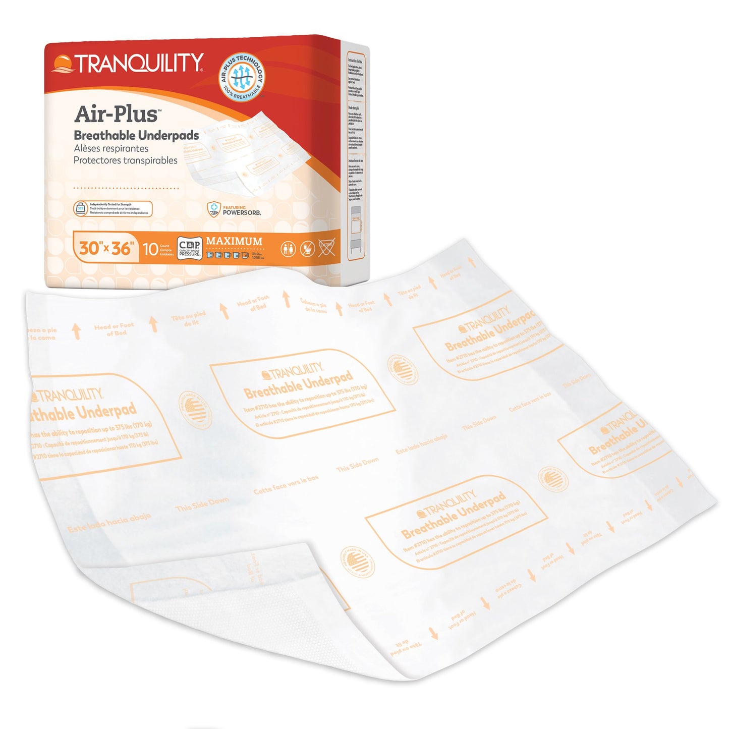 Disposable Underpad Tranquility® AIR-Plus™ Low Air Loss 30 X 36 Inch Powersorb® Material Heavy Absorbency