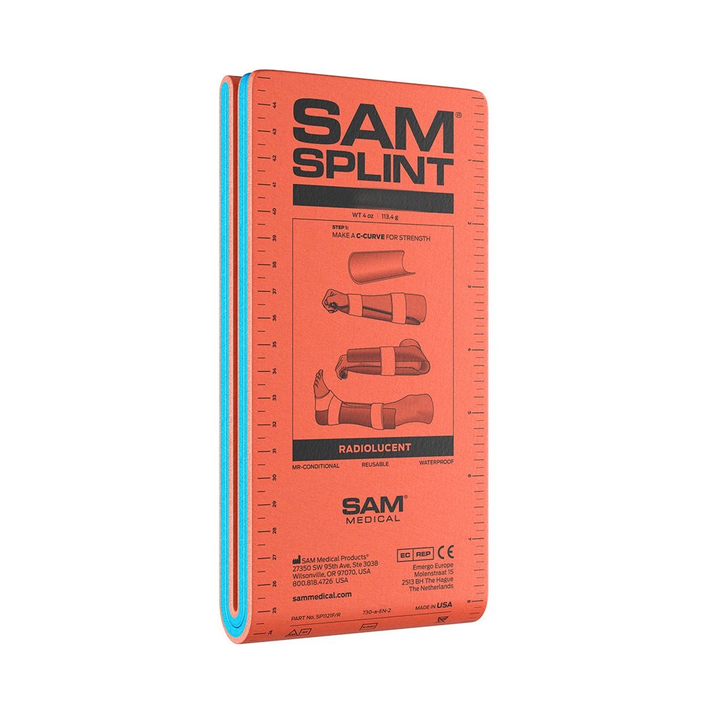 SAM® Moldable Splint Folded Splint Foam / Aluminum Orange / Blue 4 X 18 Inch
