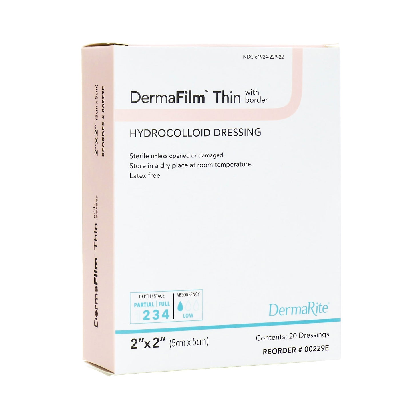 Thin Hydrocolloid Dressing DermaFilm® Film Backing 2 X 2 Inch Square Hydrocolloid / Film