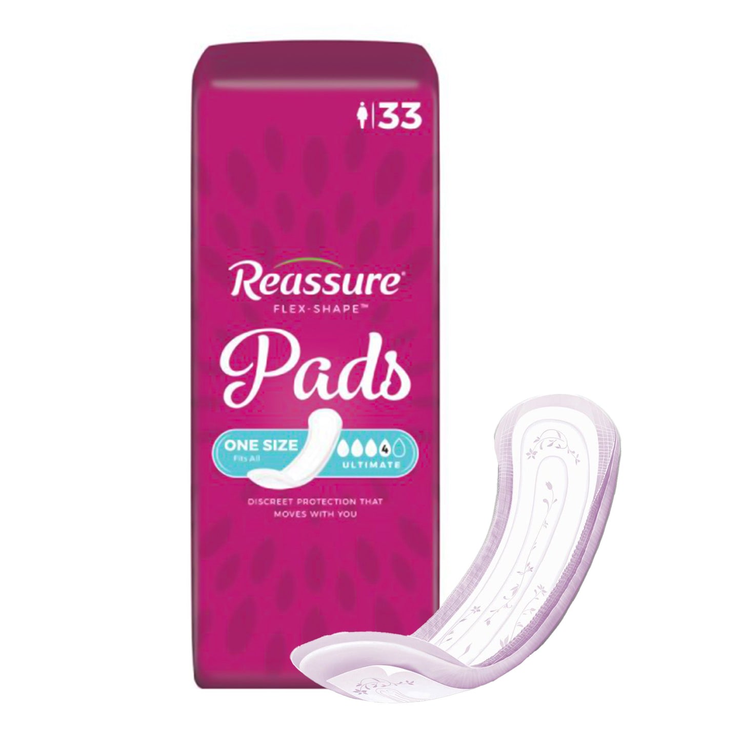 Incontinence Liner Reassure® Flex-Shape Pad™ Ultimate Heavy Absorbency Polymer Core One Size Fits Most