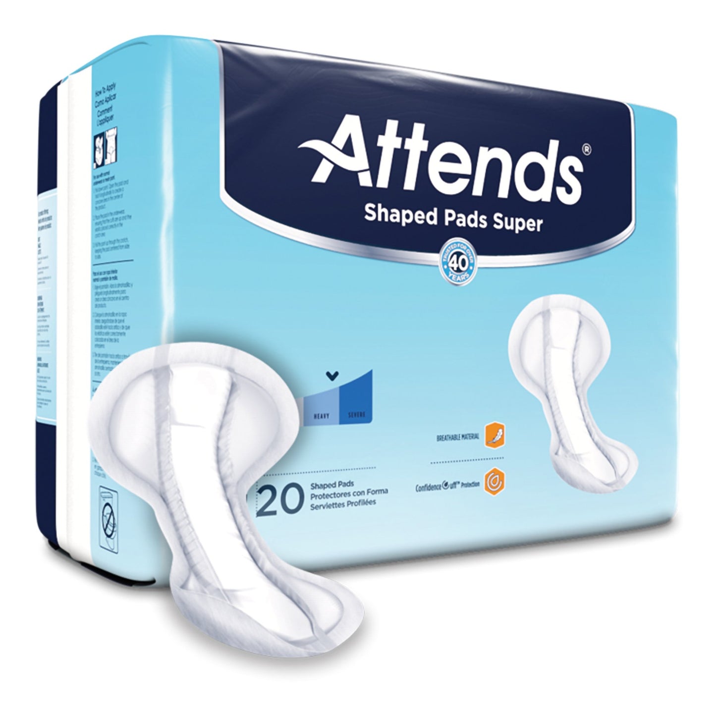 Bladder Control Pad Attends® Shaped Pads Super 13 X 27.2 Inch Heavy Absorbency Polymer Core One Size Fits Most