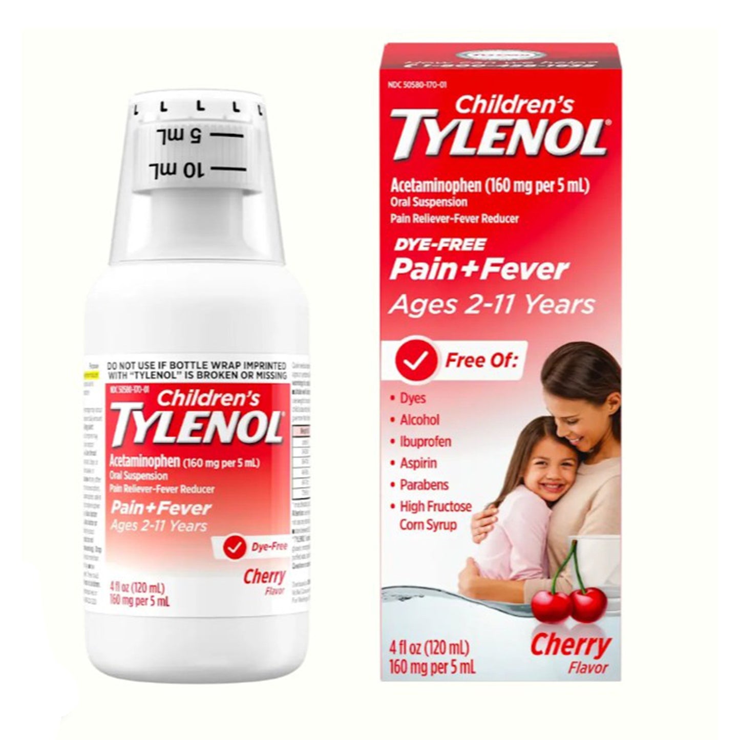Children's Pain Relief Tylenol® Dye Free 160 mg / 5 mL Strength Acetaminophen Oral Suspension 4 oz.