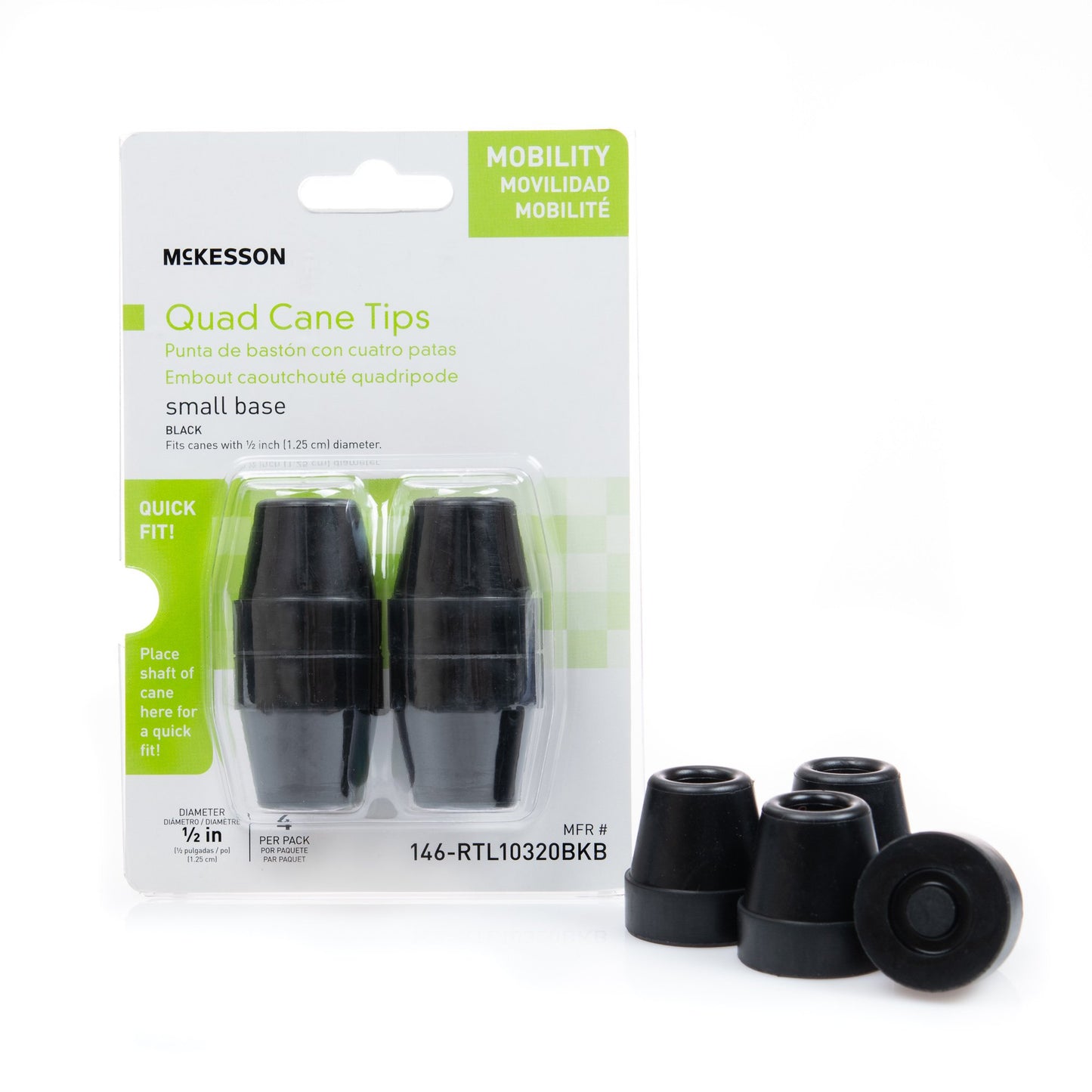 McKesson Cane Tip For Small Base Quad Cane with 1/2 Inch Diameter