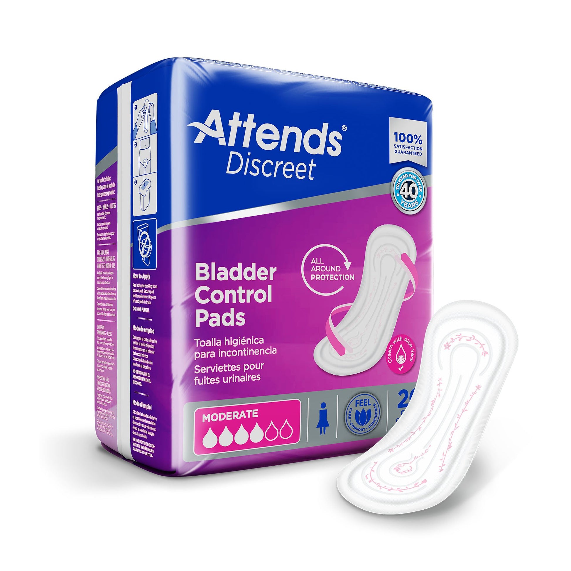 Bladder Control Pad Attends® Discreet 10-1/2 Inch Length Moderate Absorbency Polymer Core One Size Fits Most