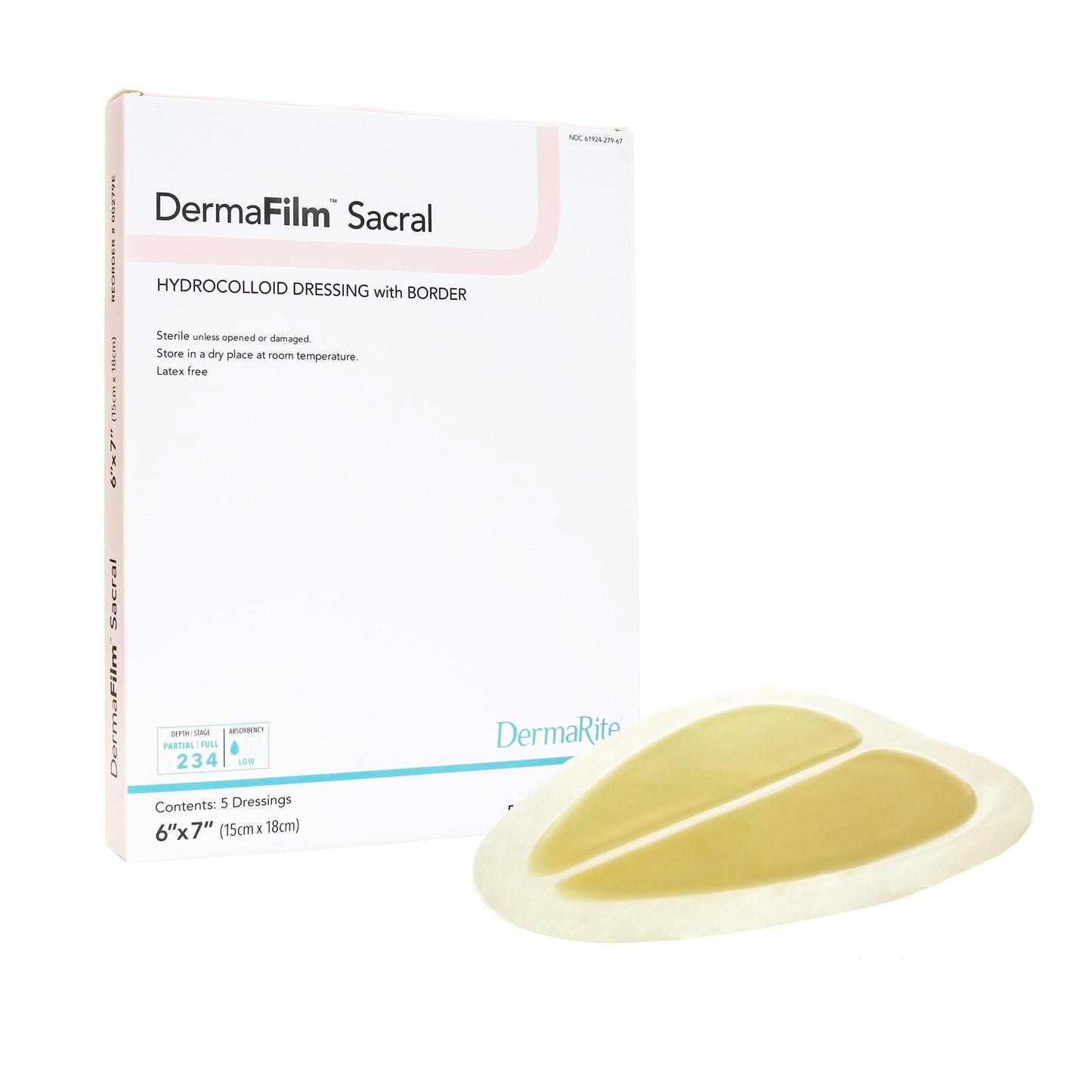 Hydrocolloid Dressing DermaFilm® Film Backing 6 X 7 Inch Sacral Hydrocolloid / Film