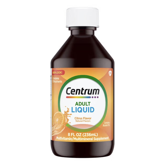 Multivitamin Supplement with Minerals Centrum® Liquid Vitamin A / Ascorbic Acid / Vitamin D / Vitamin E 1,300 IU - 60 mg - 400 IU - 30 IU Strength Liquid 8 oz. Citrus Flavor