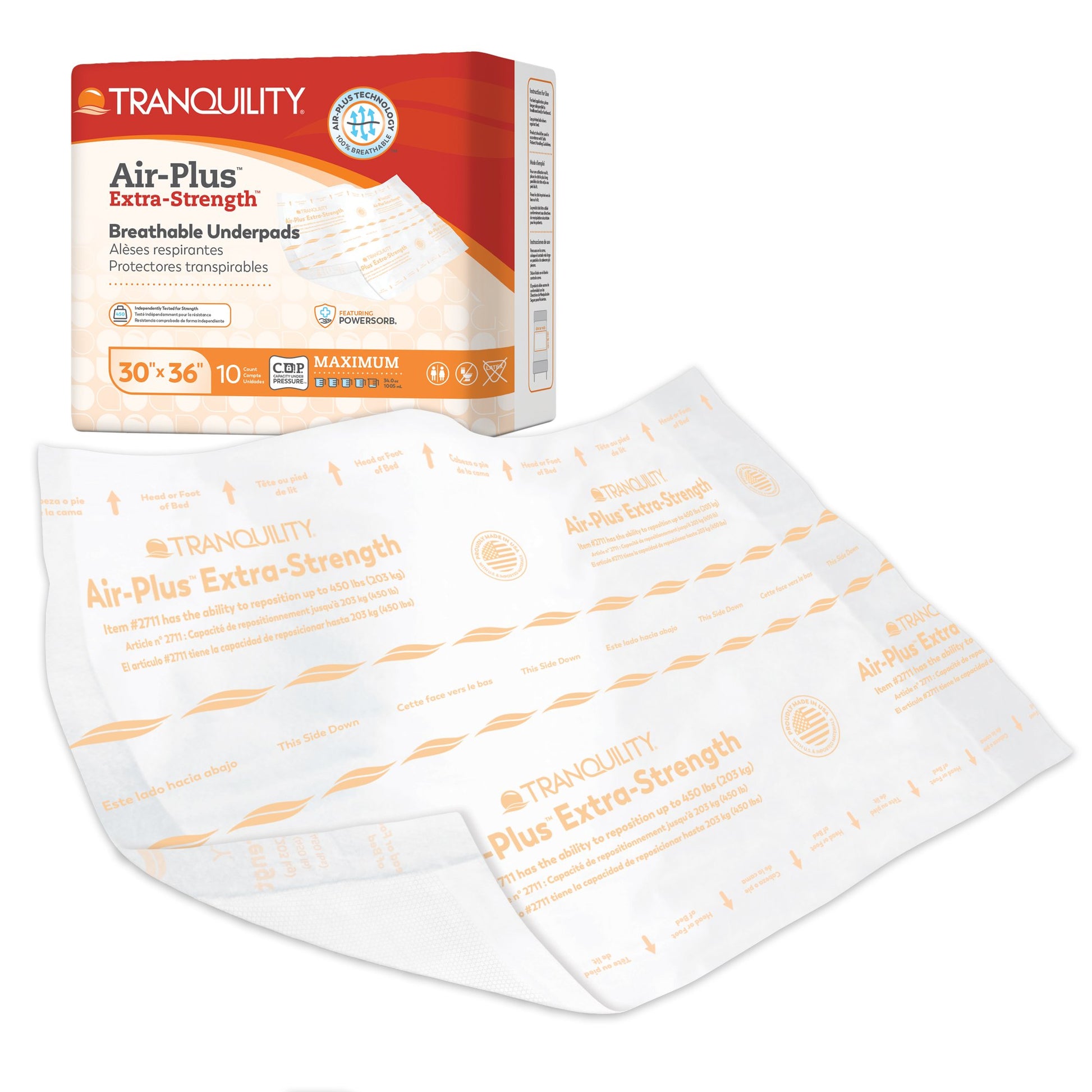 Disposable Underpad Tranquility® AIR-Plus Extra-Strength Low Air Loss 30 X 36 Inch Powersorb® Material Heavy Absorbency