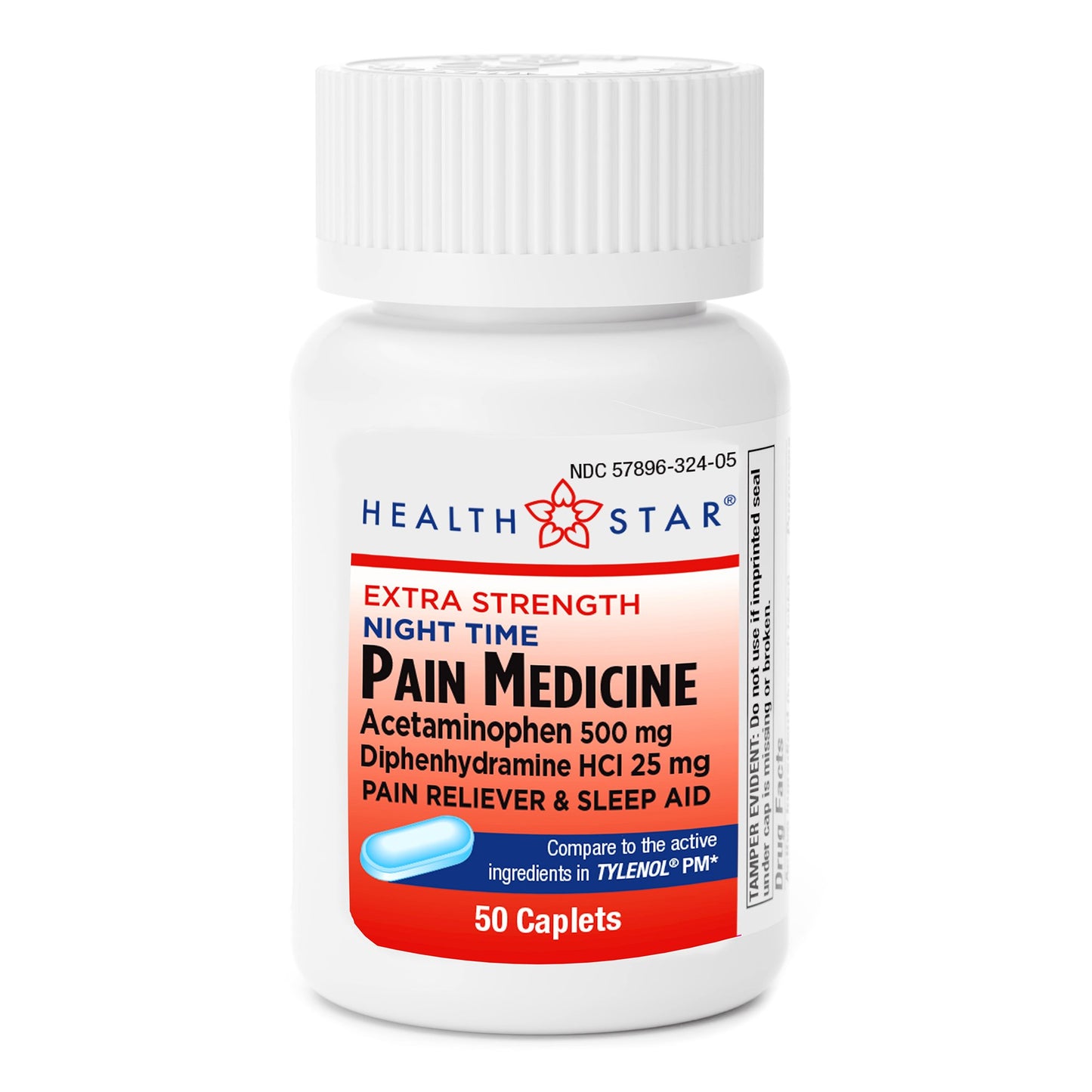 Nightime Pain / Allergy Relief HEALTH STAR® 500 mg Strength Acetaminophen / Diphenhydramine HCl Capsule 50 per Bottle