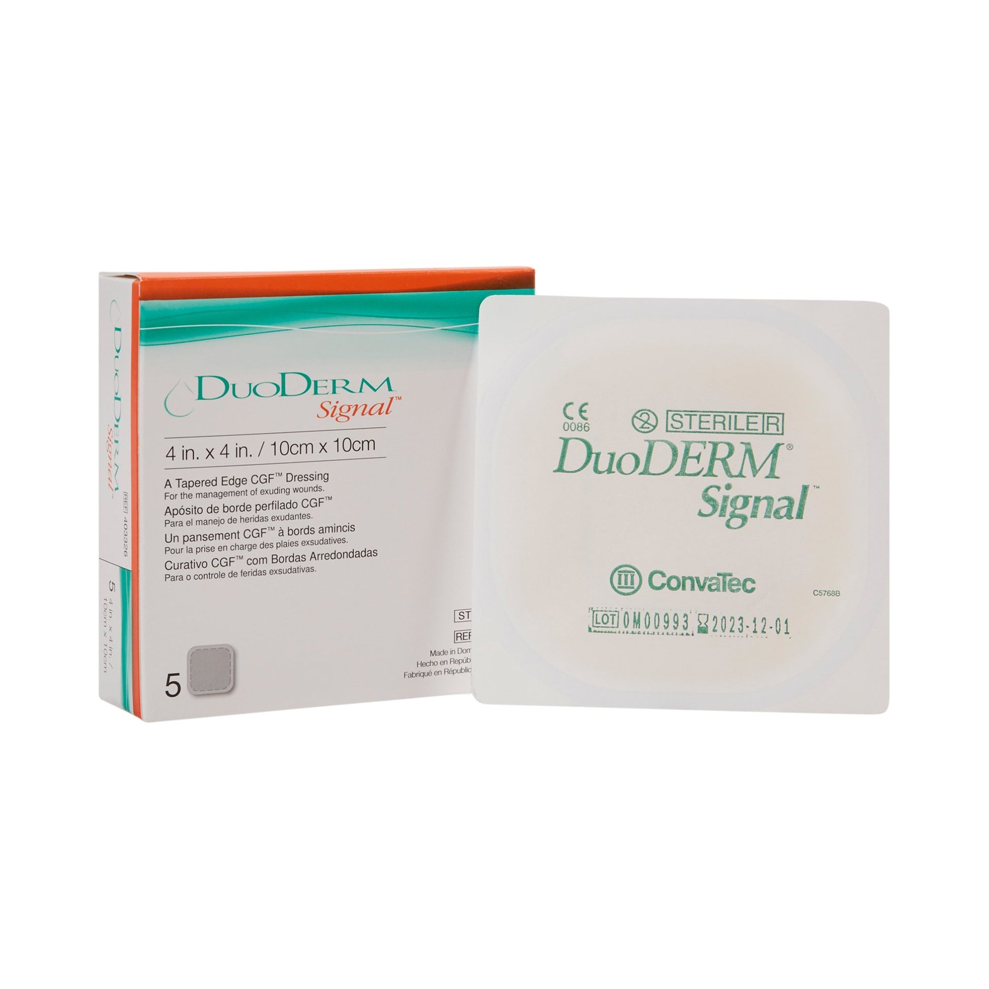 Hydrocolloid Dressing DuoDERM® Signal® CGF® Foam Backing 4 X 4 Inch Square Hydrocolloid