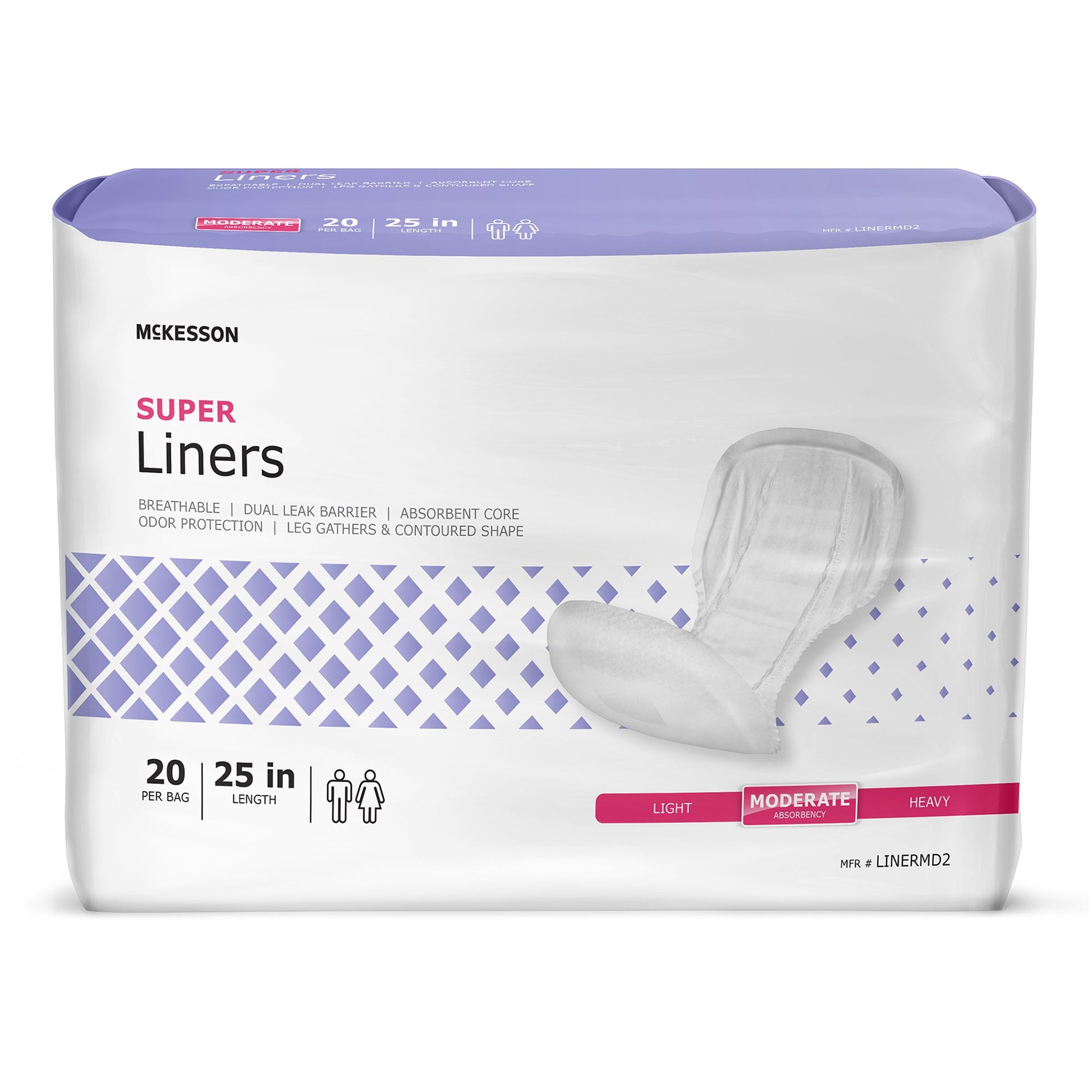 Incontinence Liner McKesson Super 25 Inch Length Moderate Absorbency Polymer Core One Size Fits Most