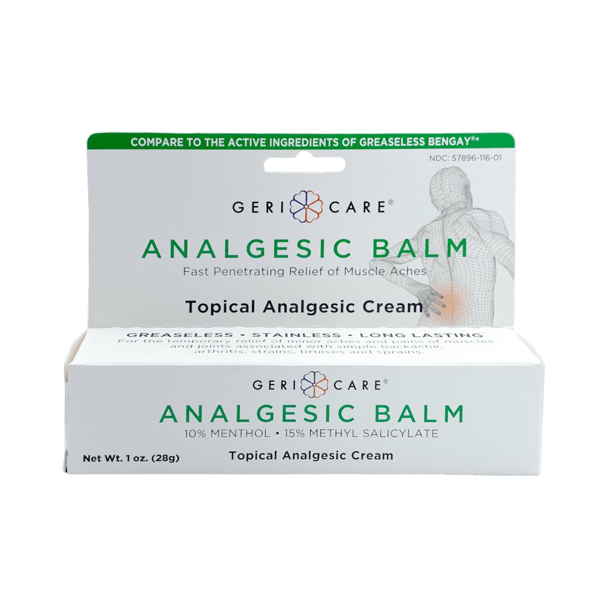 Topical Pain Relief Geri-Care® 10% - 15% Strength Menthol / Methyl Salicylate Cream 1 oz.