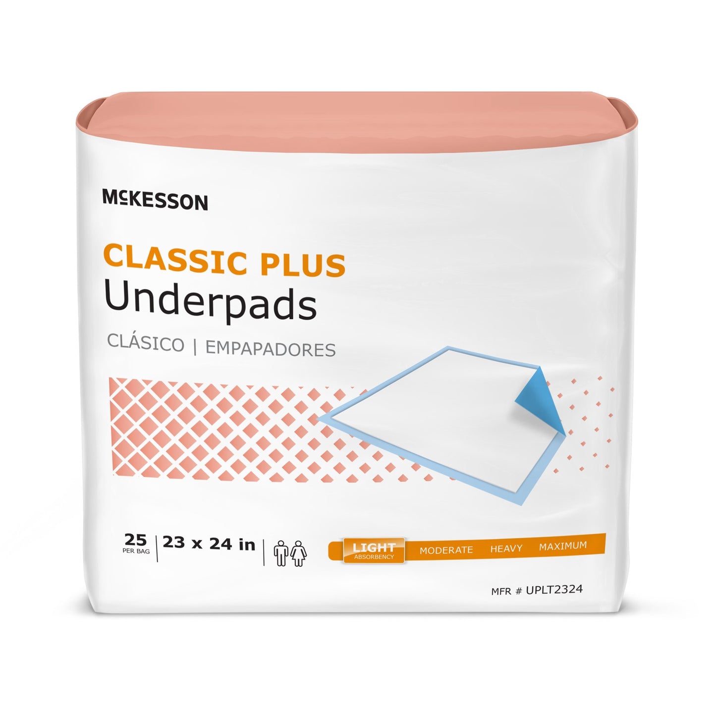Disposable Underpad McKesson Classic Plus 23 X 24 Inch Fluff Mat Light Absorbency