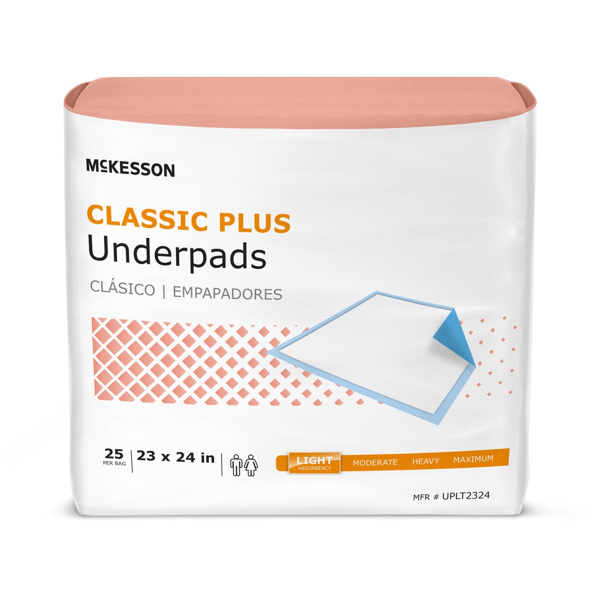 Disposable Underpad McKesson Classic Plus 23 X 24 Inch Fluff Mat Light Absorbency