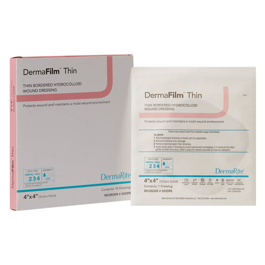 Thin Hydrocolloid Dressing DermaFilm® Film Backing 4 X 4 Inch Square Hydrocolloid / Film