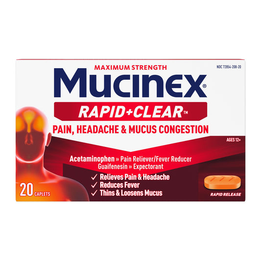 Cold and Cough Relief Mucinex® Maximum Strength Sinus-Max® Pressure, Pain and Cough 325 mg - 10 mg - 200 mg - 5 mg Strength Caplet 20 Per Box