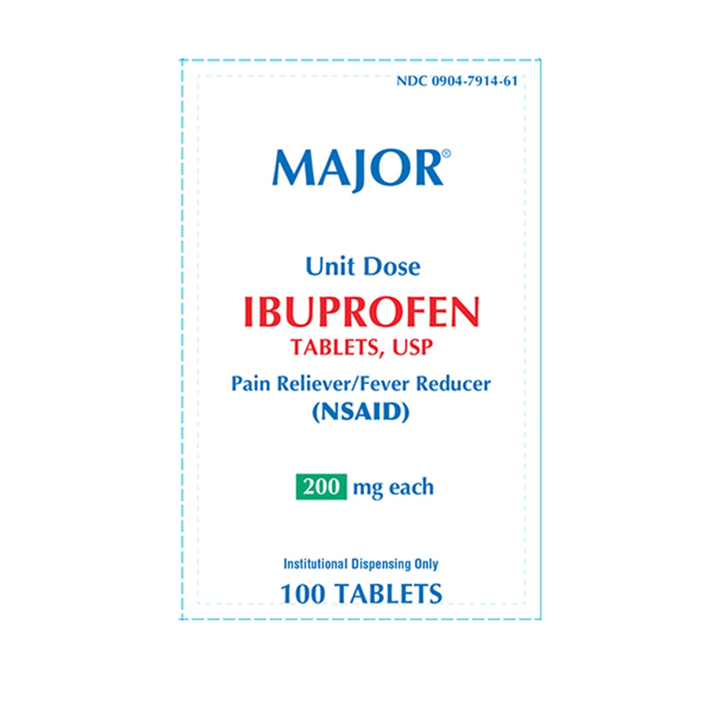 Pain Relief Major® 200 mg Strength Ibuprofen Unit Dose Tablet 100 per Box