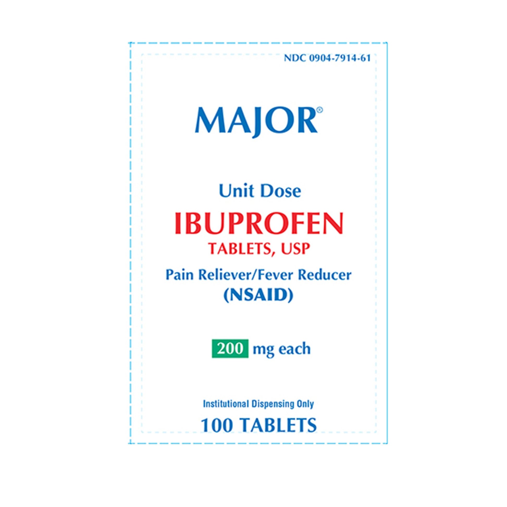 Pain Relief Major® 200 mg Strength Ibuprofen Unit Dose Tablet 100 per Box
