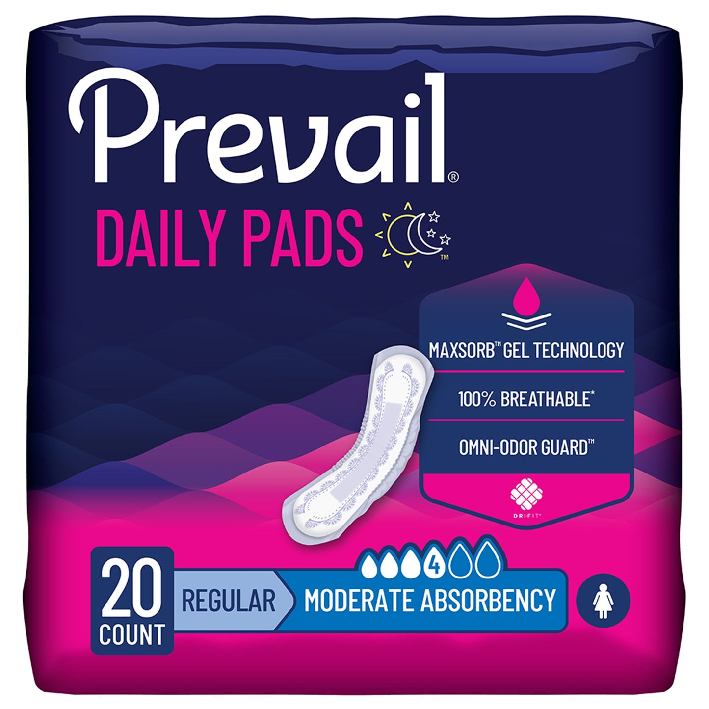 Bladder Control Pad Prevail® Daily Pads 10.6 Inch Moderate Absorbency Polymer Core One Size Fits Most