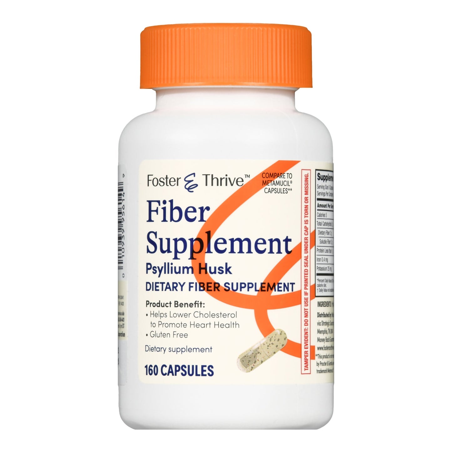 Laxative Foster & Thrive™ Original Flavor Capsule 160 per Bottle 0.52 Gram Strength Psyllium Husk