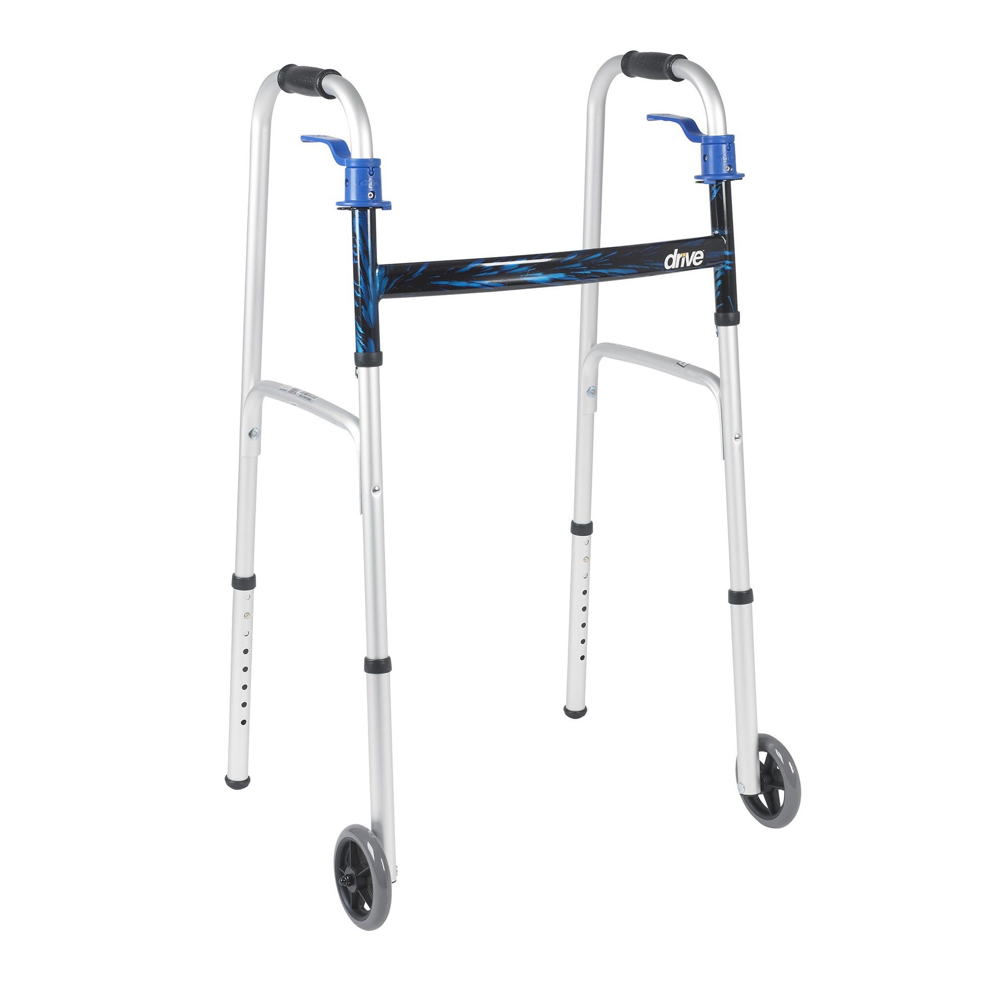 Dual Trigger Release Folding Walker with Wheels Adjustable Height drive™ Aluminum Frame 350 lbs. Weight Capacity 32 to 39 Inch Height