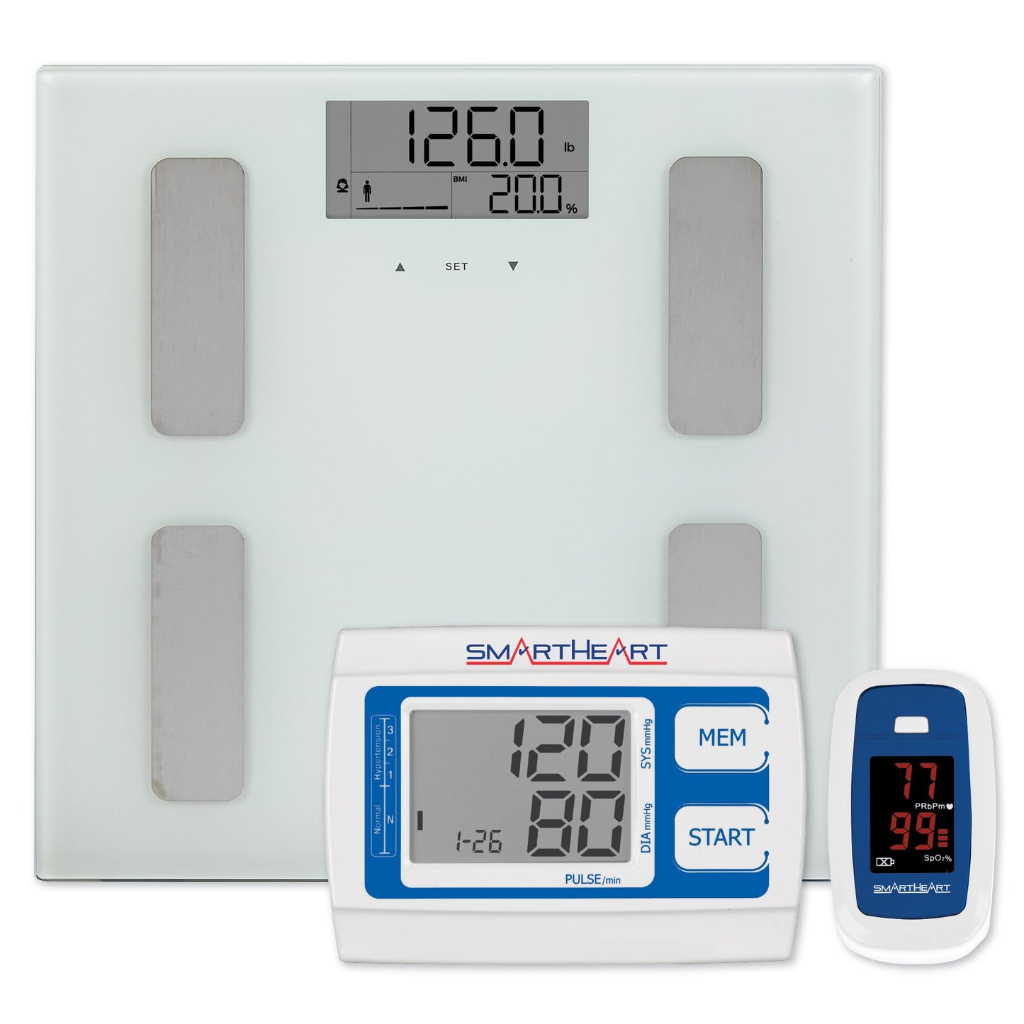 Total Body Analyzer with NIBP and Oximeter Step On SmartHeart Digital Display 400 lbs. / 200kg White Battery Operated