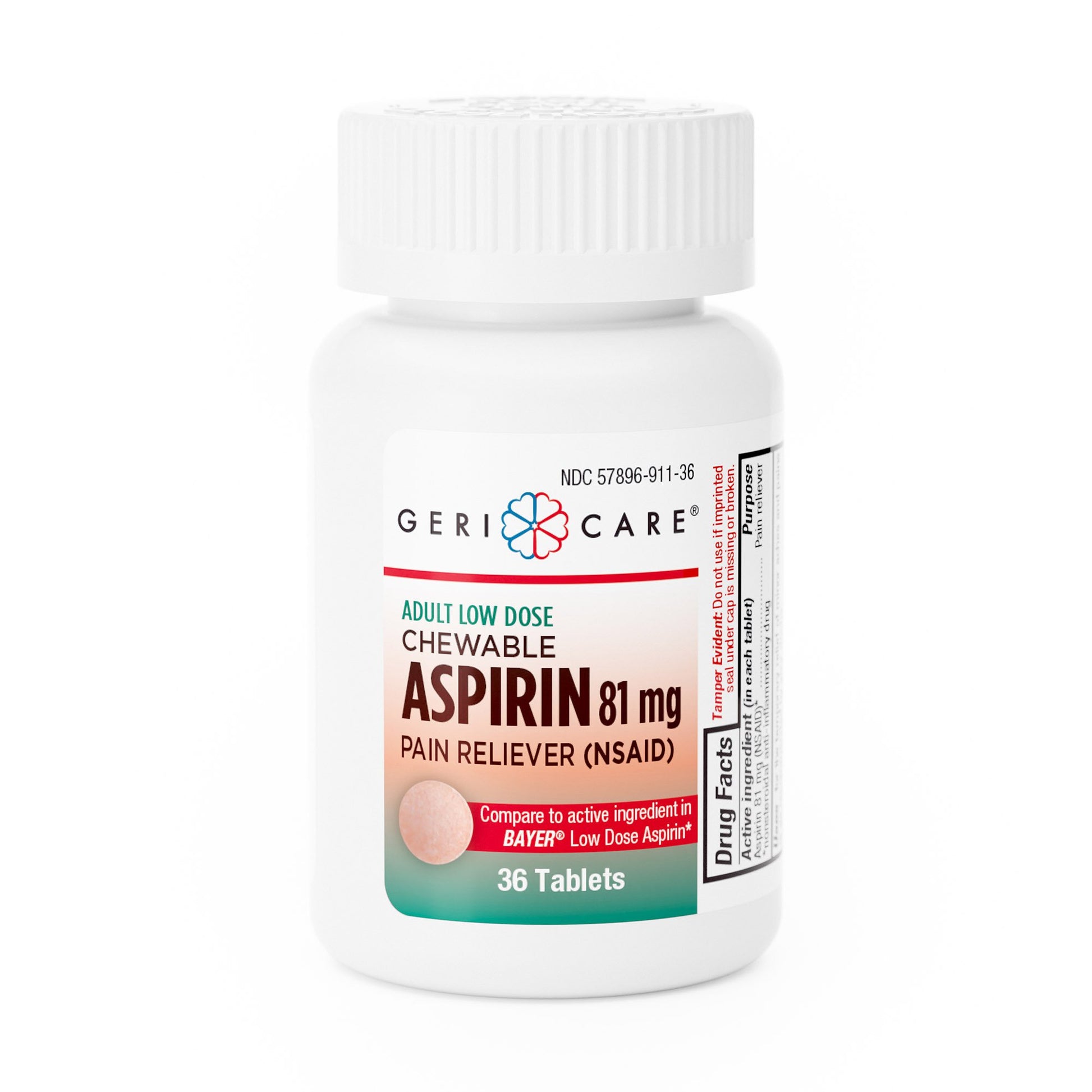 Pain Relief Geri-Care® 81 mg Strength Aspirin Chewable Tablet 36 per Bottle