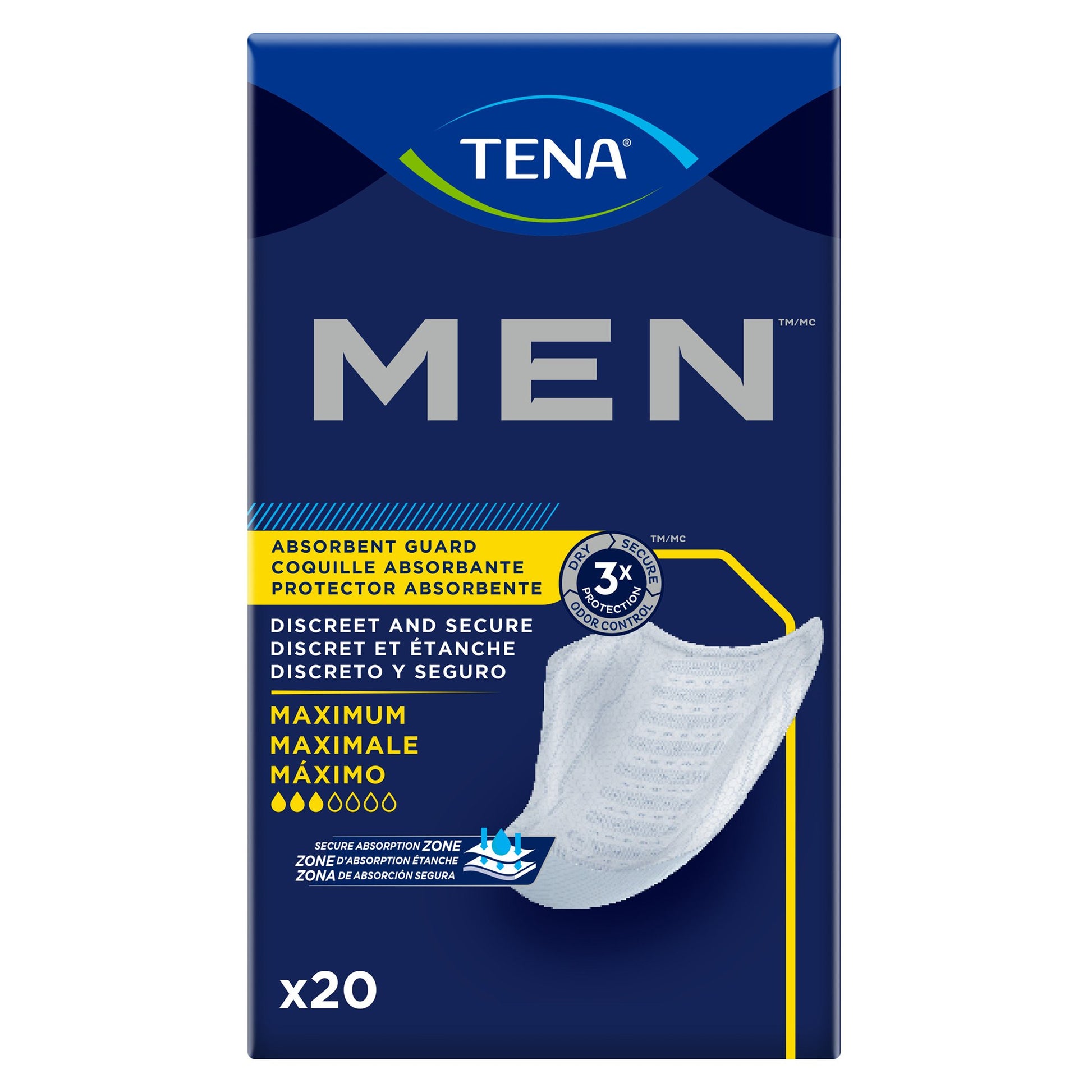 Bladder Control Pad TENA® Men™ Maximum 8 Inch Length Moderate Absorbency Dry-Fast Core™ One Size Fits Most