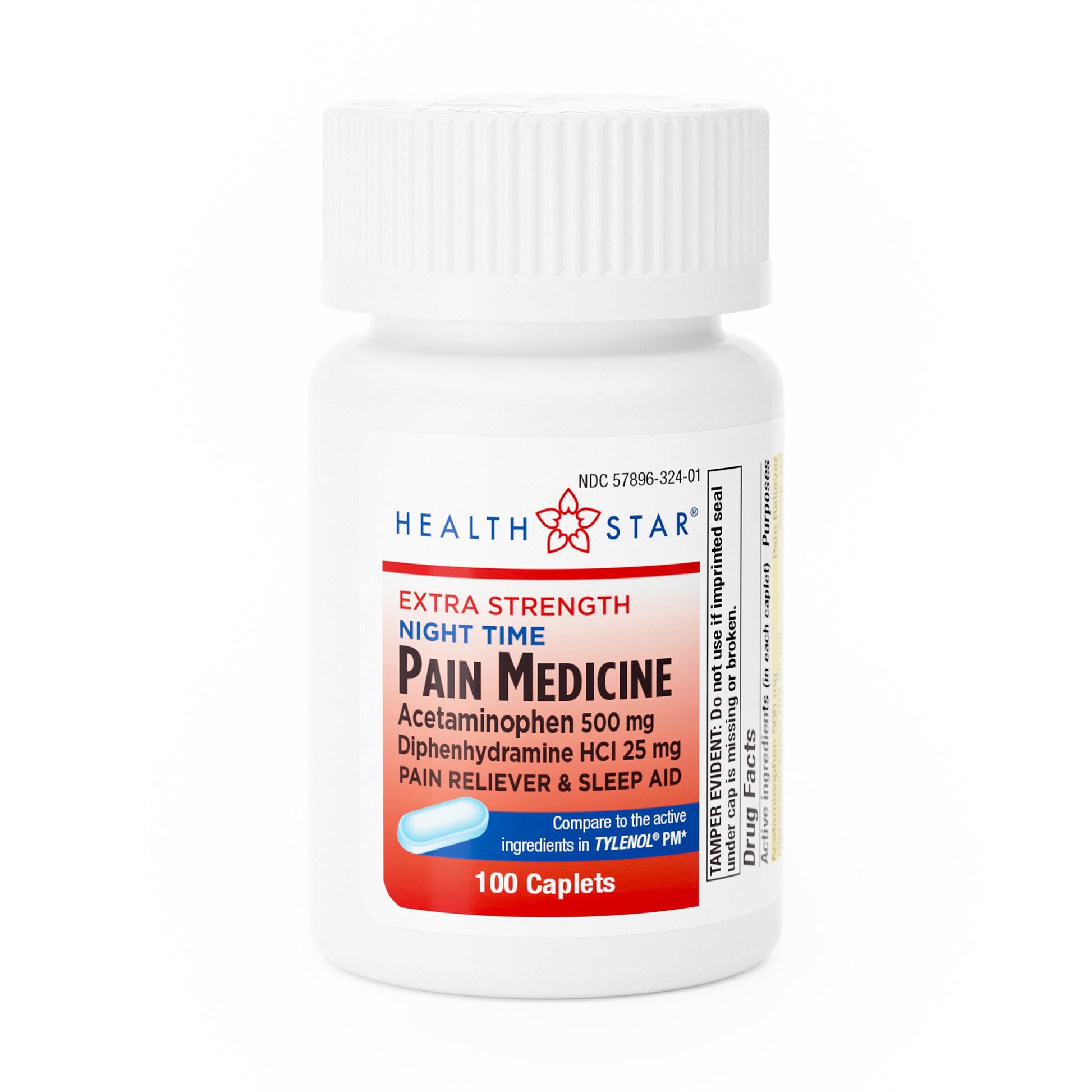 Nightime Pain / Allergy Relief HEALTH STAR® 500 mg Strength Acetaminophen / Diphenhydramine HCl Capsule 100 per Bottle