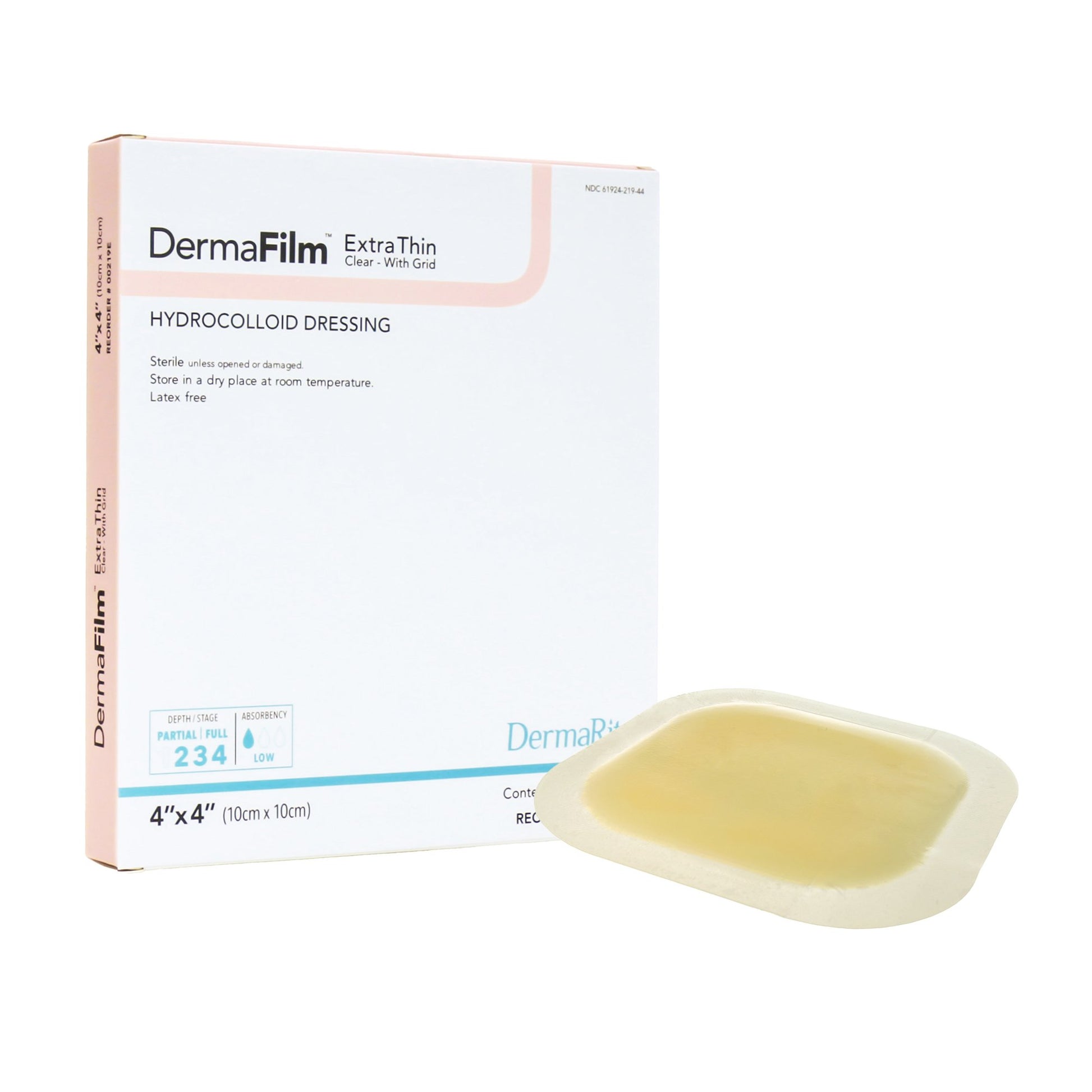 Thin Hydrocolloid Dressing DermaFilm® Film Backing 4 X 4 Inch Square Hydrocolloid / Film