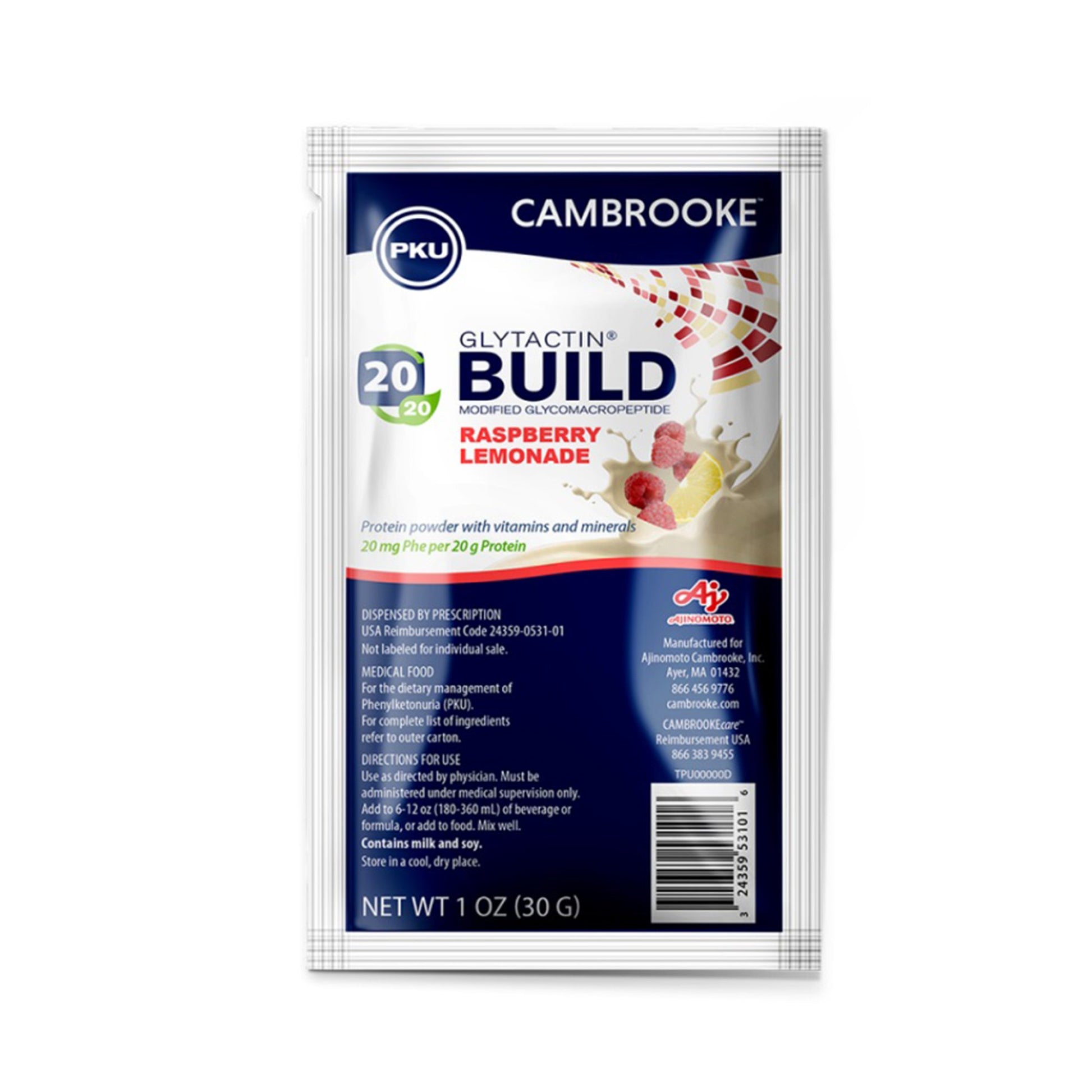 Oral Supplement Glytactin® BUILD 20/20 Raspberry Lemonade Flavor Powder 1.1 oz. Individual Packet