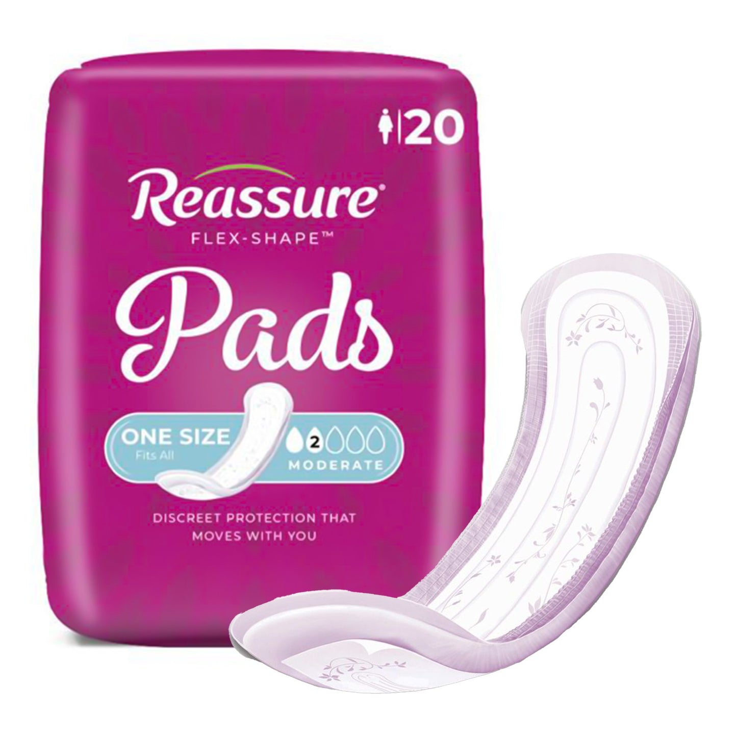 Incontinence Liner Reassure® Flex-Shape Pad™ Moderate Absorbency Polymer Core One Size Fits Most