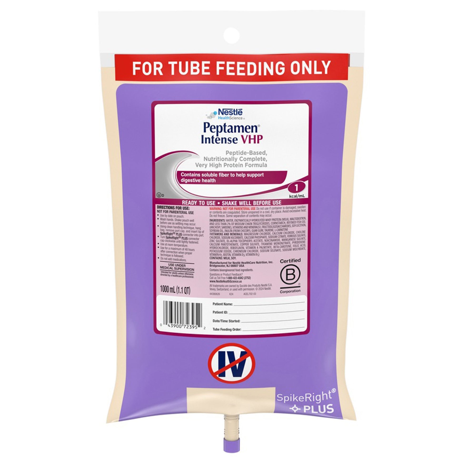 Tube Feeding Formula Peptamen® Intense VHP Unflavored Liquid 1000 mL Ready to Hang Prefilled Container