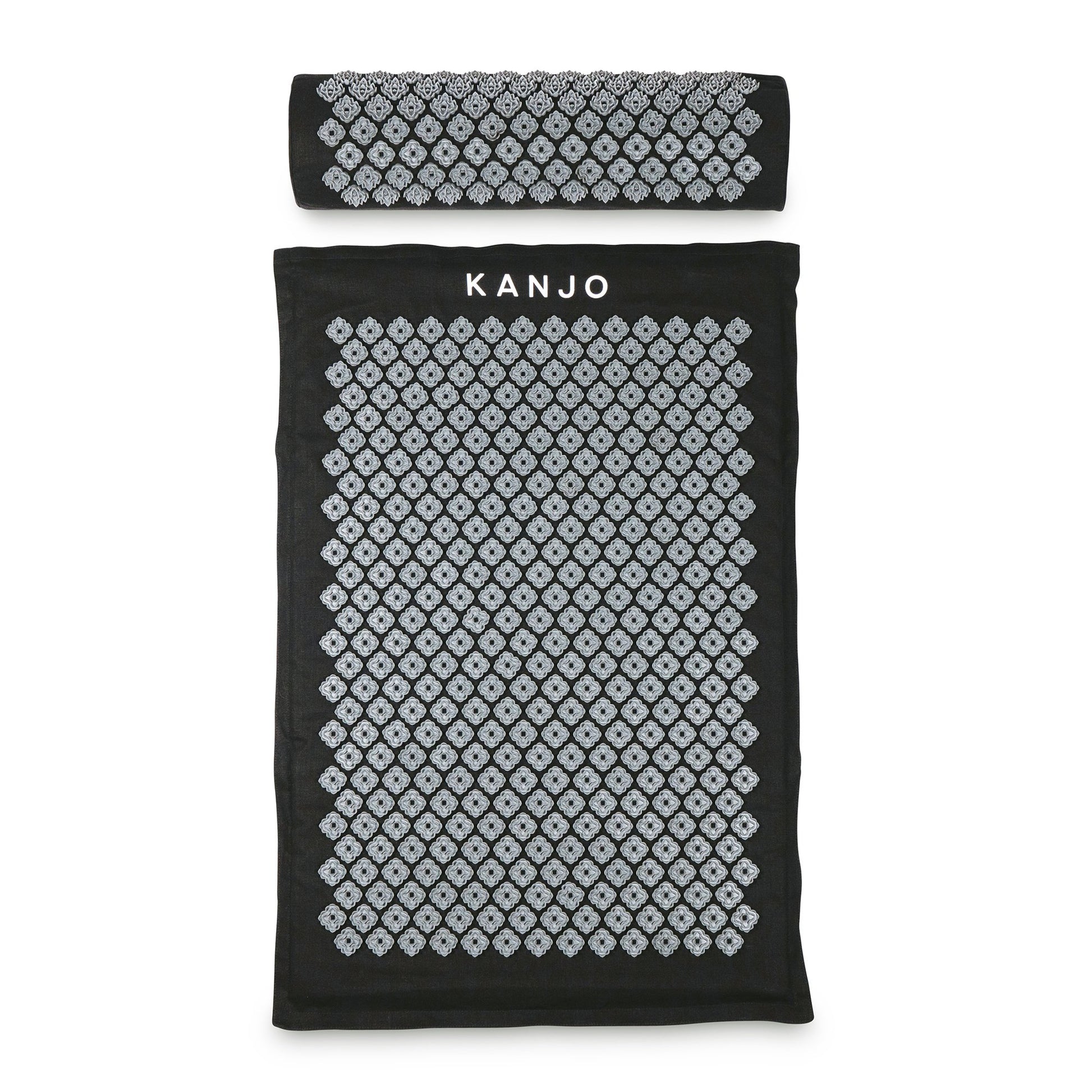 Kanjo Acupressure Mat Set Large Black / White Cotton-Linen Fabric / Memory Foam / Plastic Mat: 24 X 34 Inch / Pillow: 6 X 22 Inch