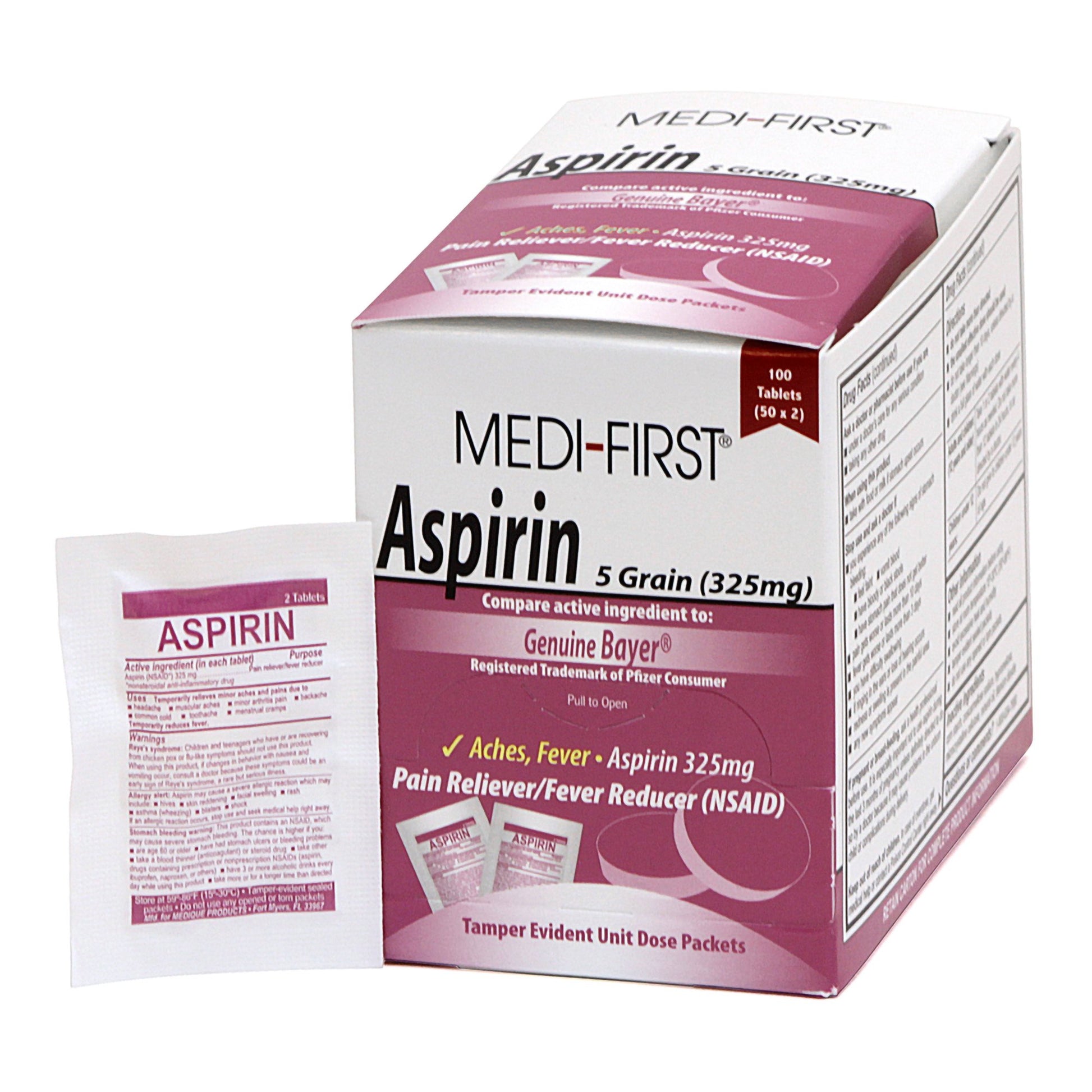 Pain Relief Medi-First® 325 mg Strength Aspirin Unit Dose Tablet 100 per Box