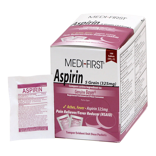 Pain Relief Medi-First® 325 mg Strength Aspirin Unit Dose Tablet 100 per Box