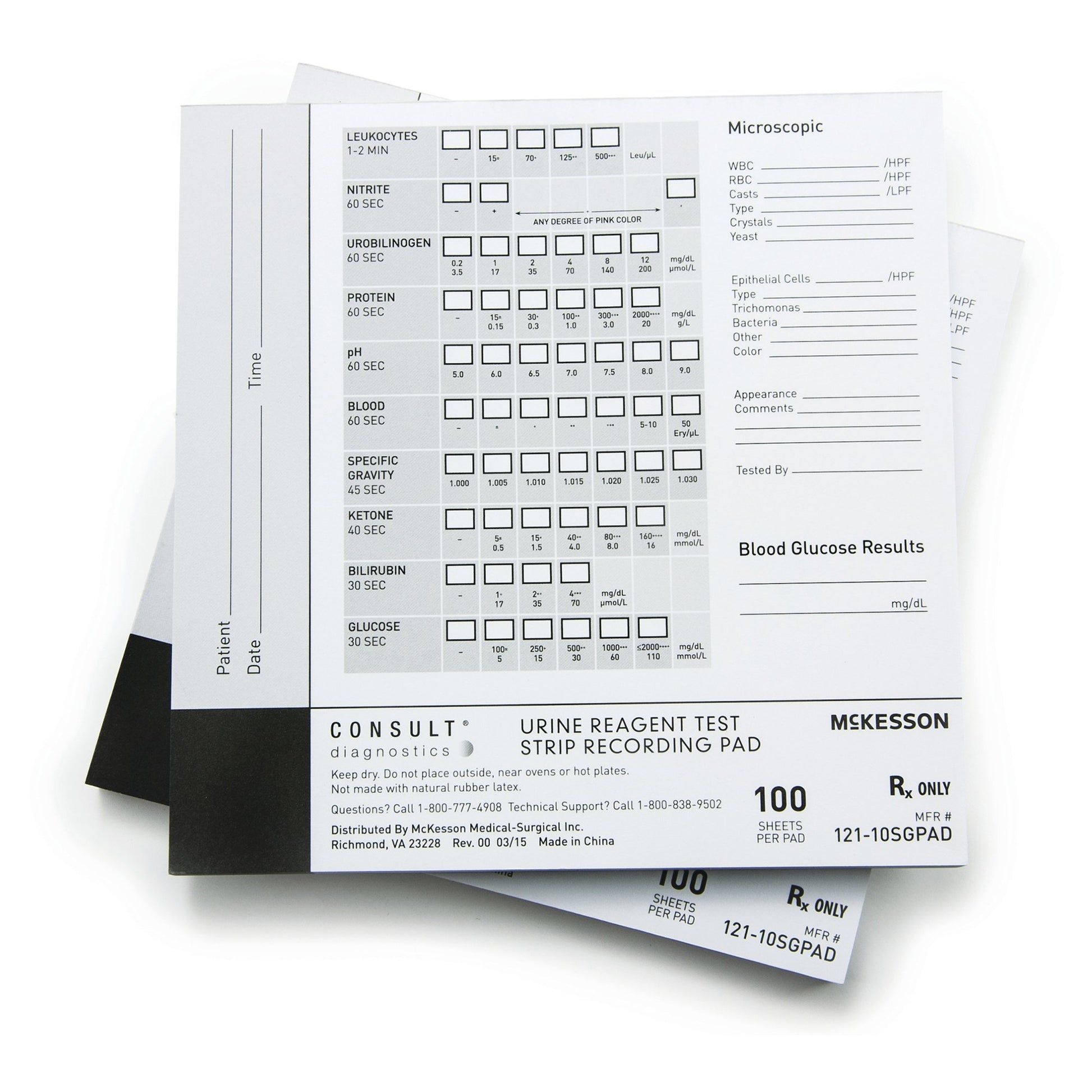Urine Reagent Test Strip Recording Pad McKesson Consult™ For use with McKesson CONSULT® 10SG Urine Reagent Strips (MFR # 121-10SG)