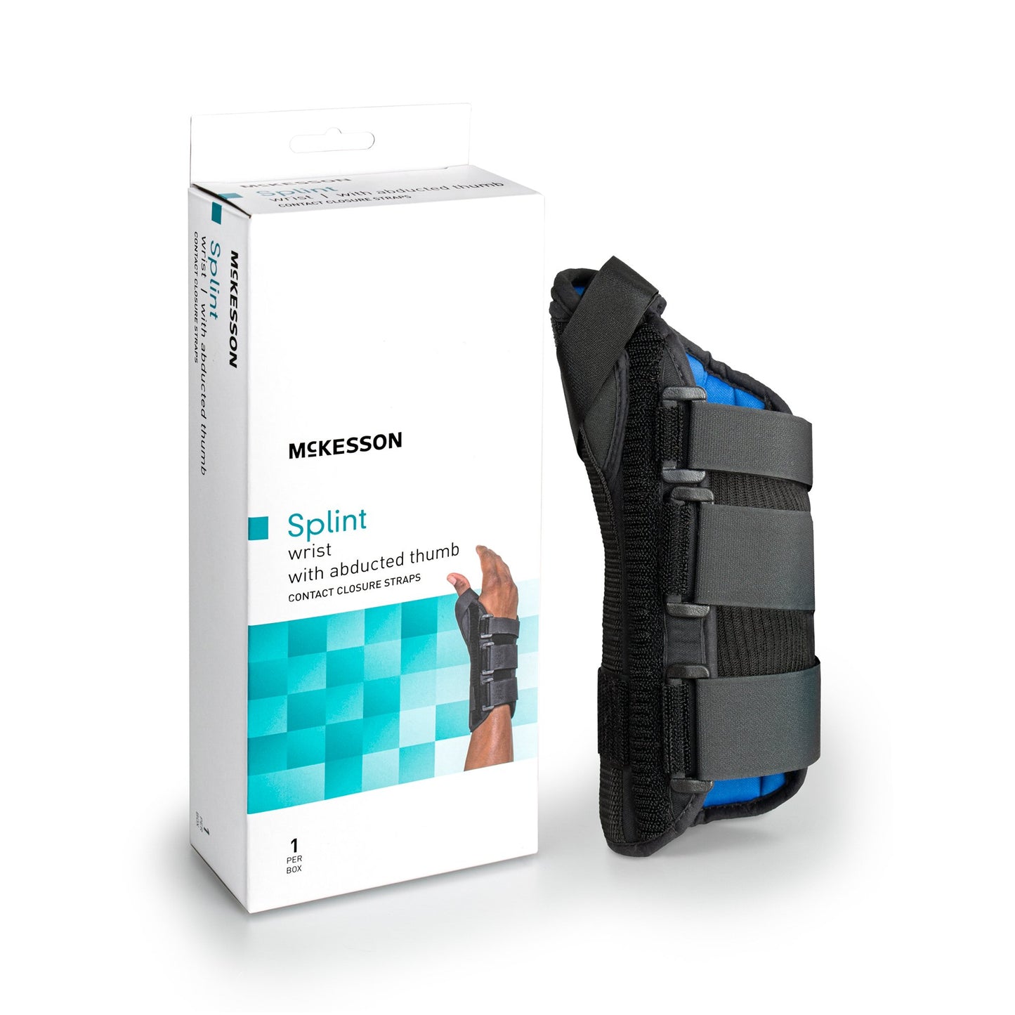Wrist Brace with Abducted Thumb McKesson Aluminum / Foam / Spandex / Plastic Right Hand Black X-Small