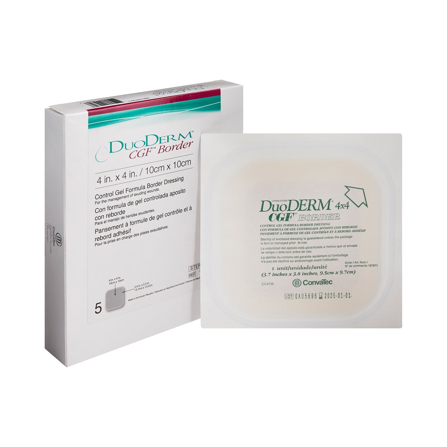 Hydrocolloid Dressing DuoDERM® CGF® Border Foam Backing 4 X 4 Inch Square Hydrocolloid