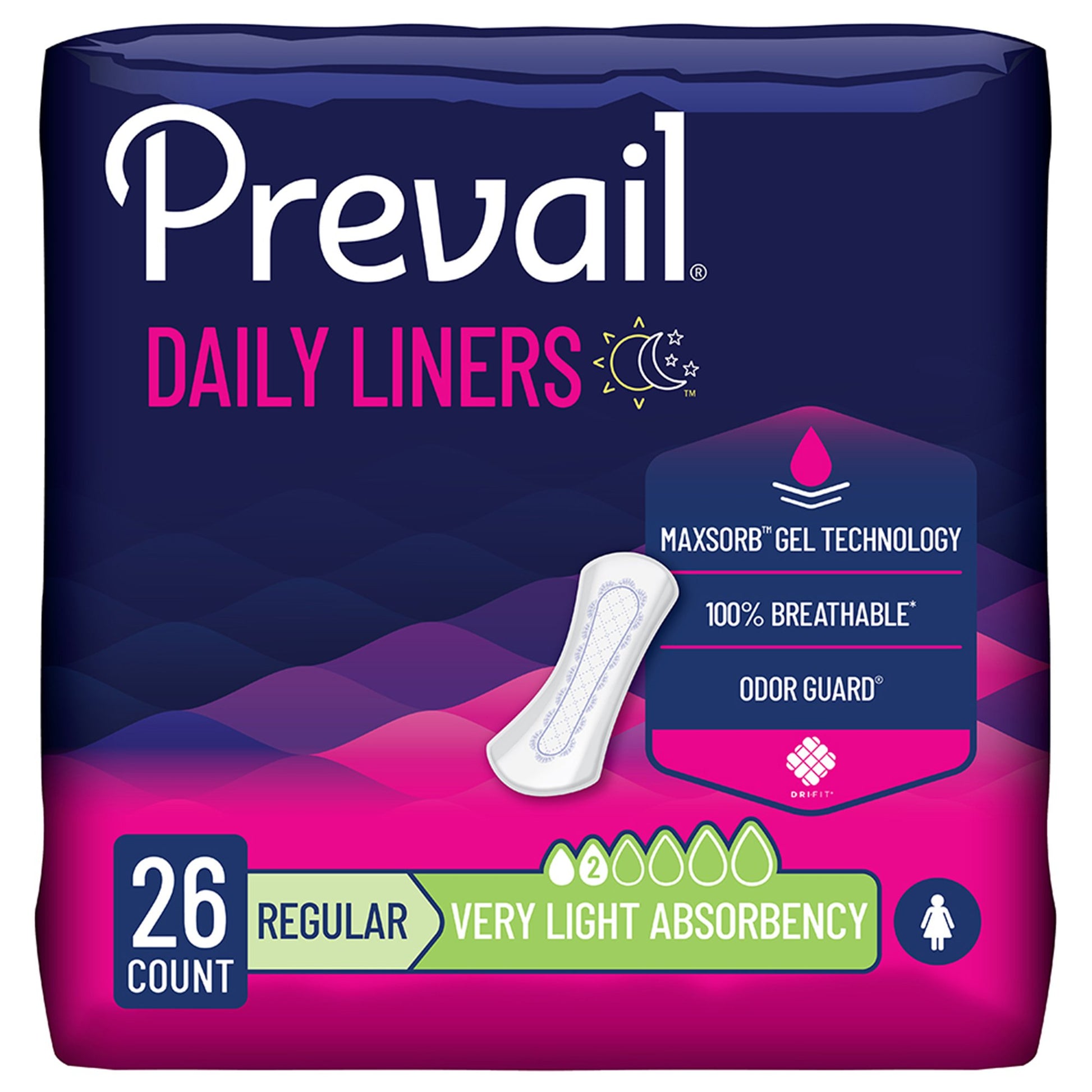 Bladder Control Pad Prevail® Daily 7-1/2 Inch Length Light Absorbency Polymer Core One Size Fits Most