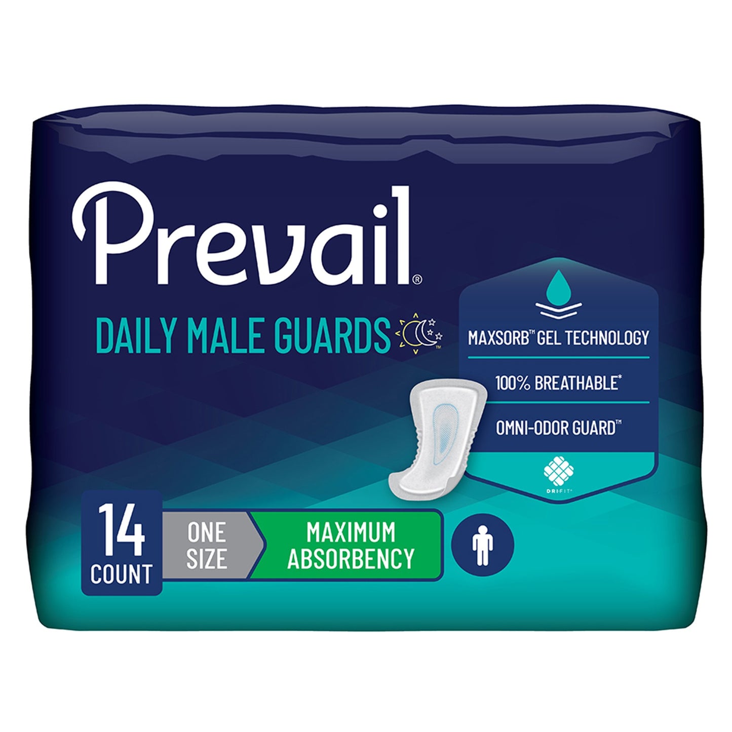 Bladder Control Pad Prevail® Daily Male Guards 12-1/2 Inch Length Heavy Absorbency Polymer Core One Size Fits Most