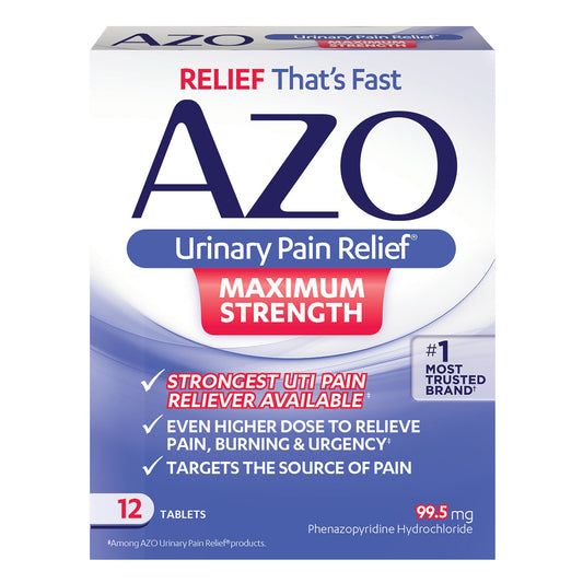 Urinary Pain Relief AZO® Maximum Strength 99.5 mg Strength Phenazopyridine Hydrochloride Tablet 12 per Box
