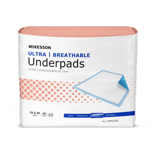 Disposable Underpad McKesson Ultra Breathable Low Air Loss 23 X 36 Inch Fluff / Polymer Heavy Absorbency