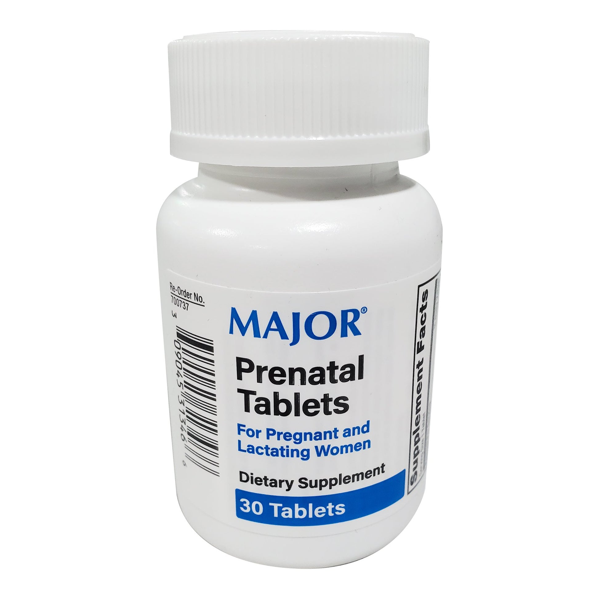 Prenatal Vitamin Supplement Major® Vitamin A / Vitamin C / Vitamin D / Vitamin E 1200 mcg / 100 mg / 10 mcg (400 IU) / 5 mg Strength Tablet 30 per Bottle