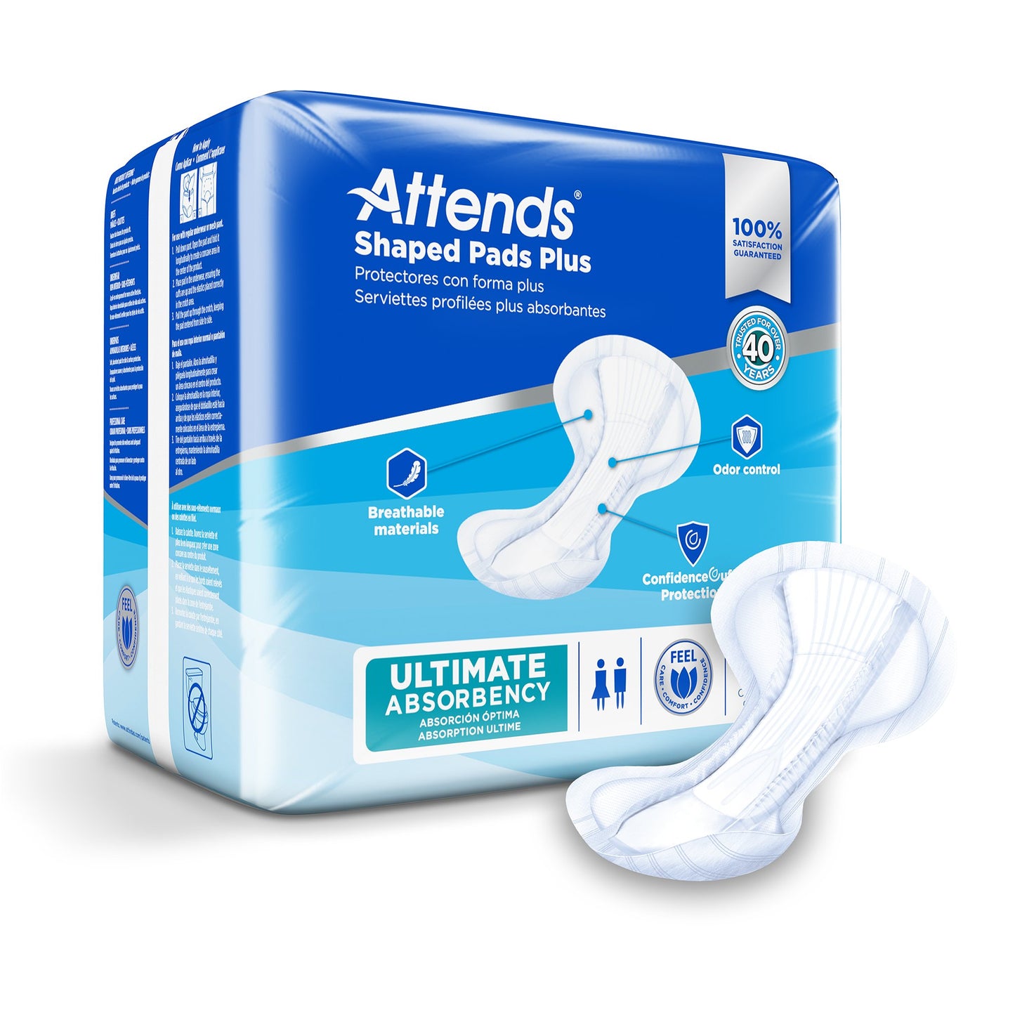Bladder Control Pad Attends® Shaped Pads Plus 12 X 25-1/2 Inch Heavy Absorbency Polymer Core One Size Fits Most