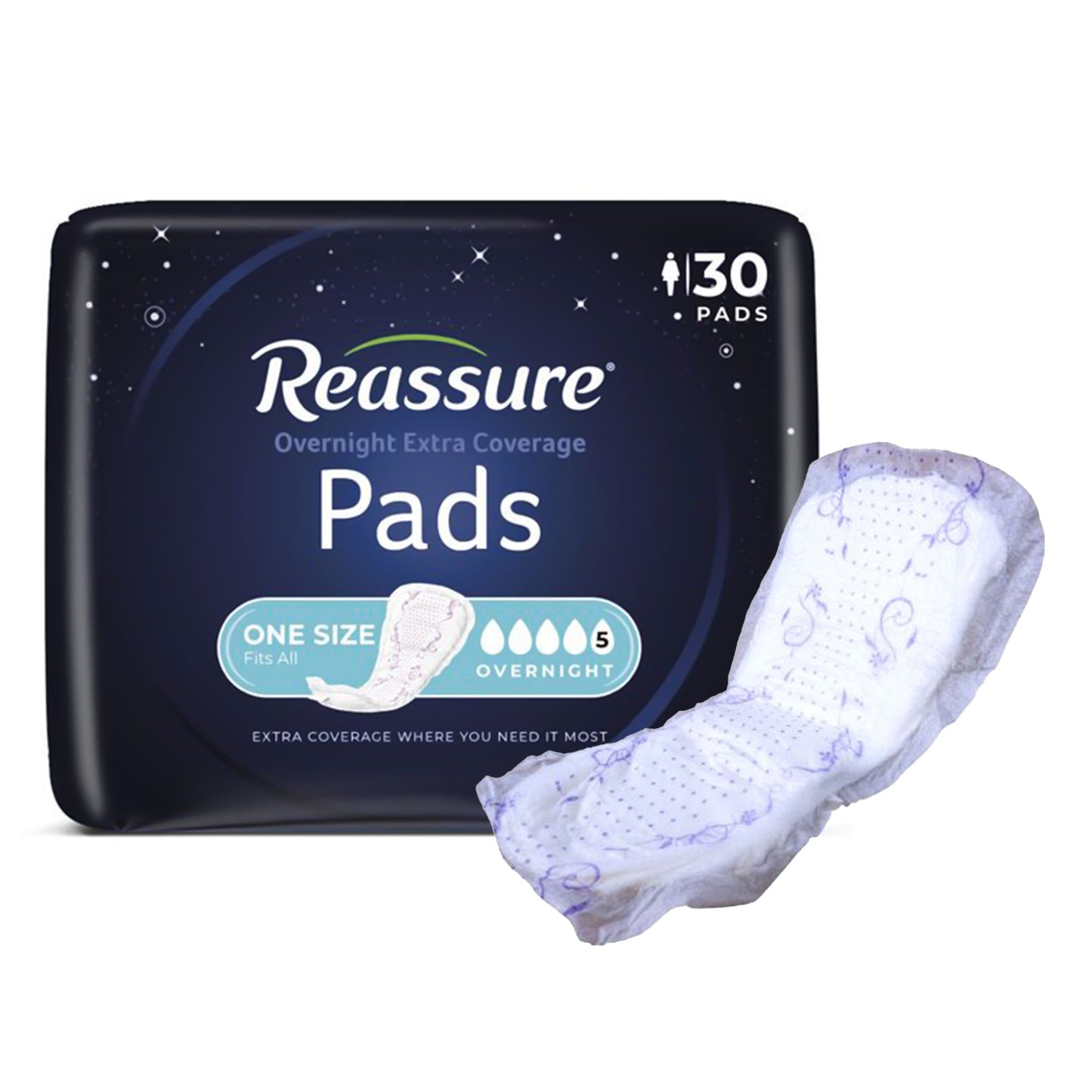 Incontinence Liner Reassure® Overnight Extra Coverage 7-1/2 X 14-1/2 Inch Heavy Absorbency Polymer Core One Size Fits Most